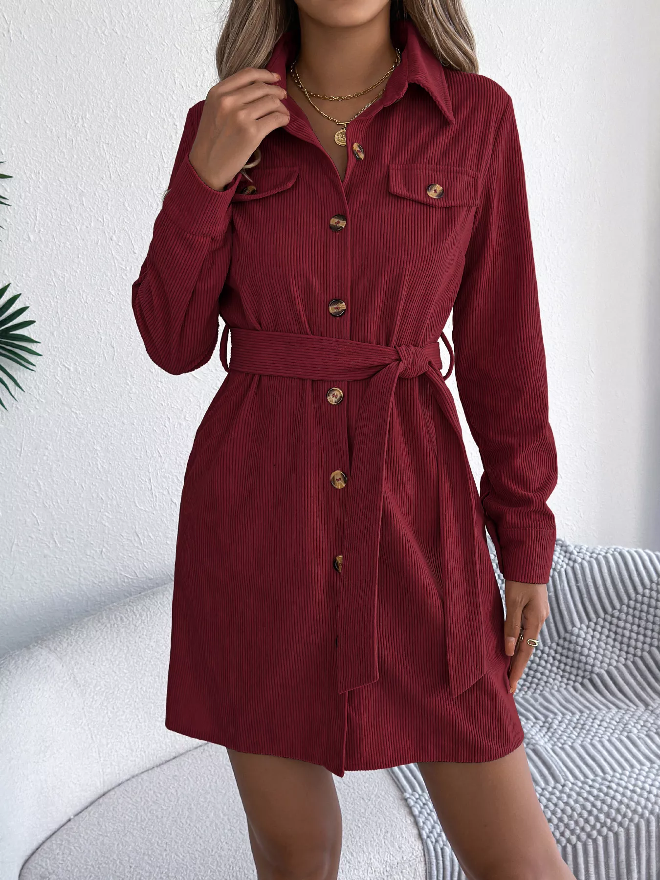 Button-Front Corduroy Shirt Dress - Image 2