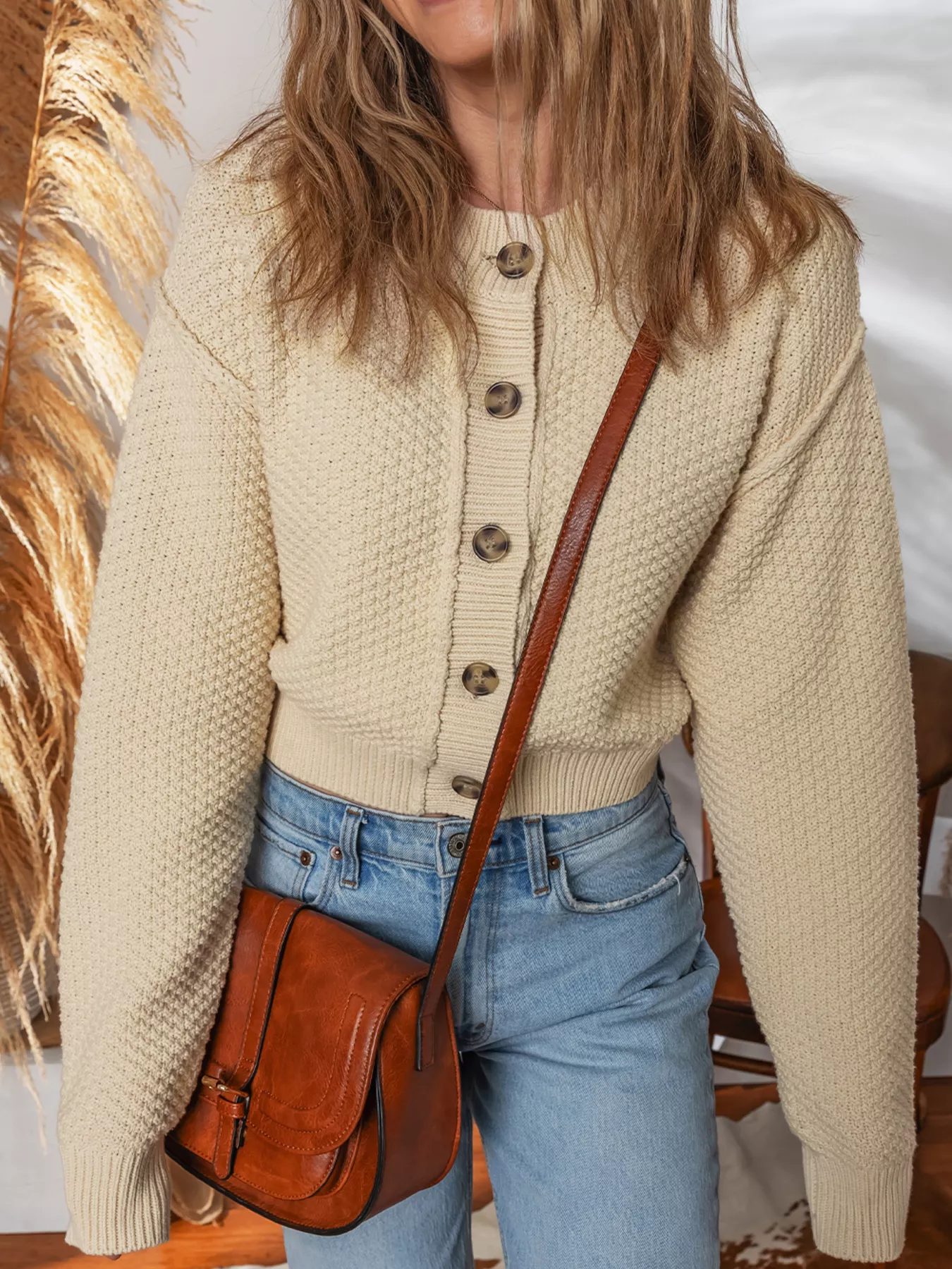 Button Front Cropped Cardigan