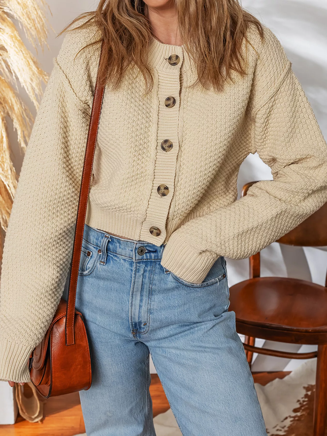 Button Front Cropped Cardigan - Image 5