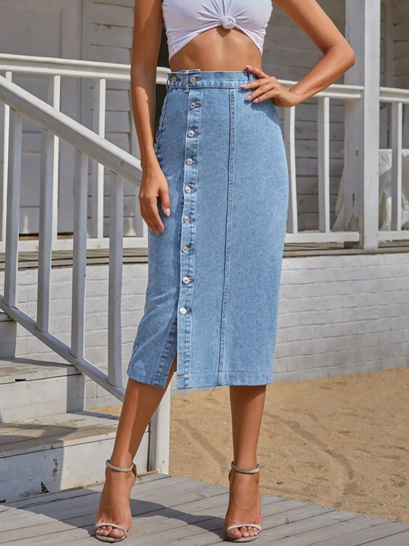 Button-Front Denim Skirt - Image 2