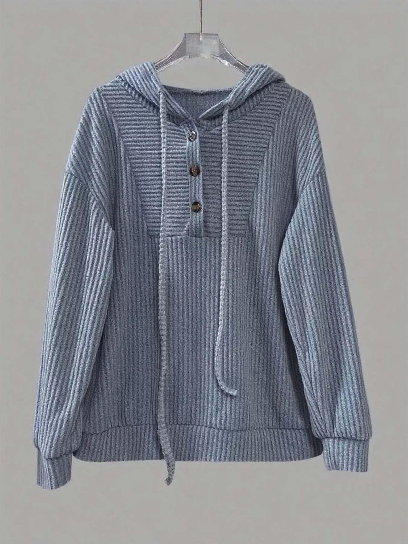 Button-Front Drawstring Hoodie - Image 11