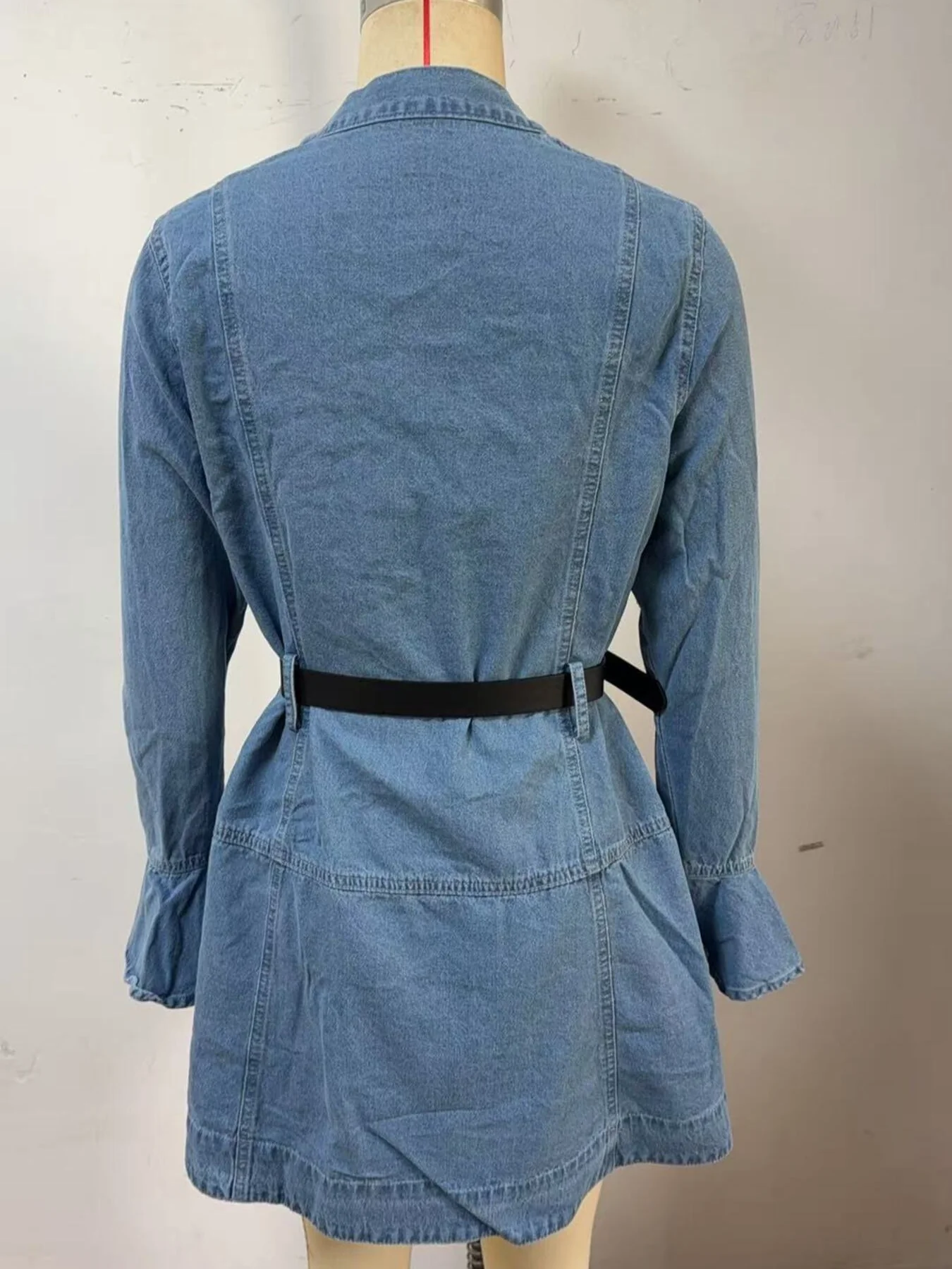 Button Front Flounce Sleeve Denim Dress - Image 6
