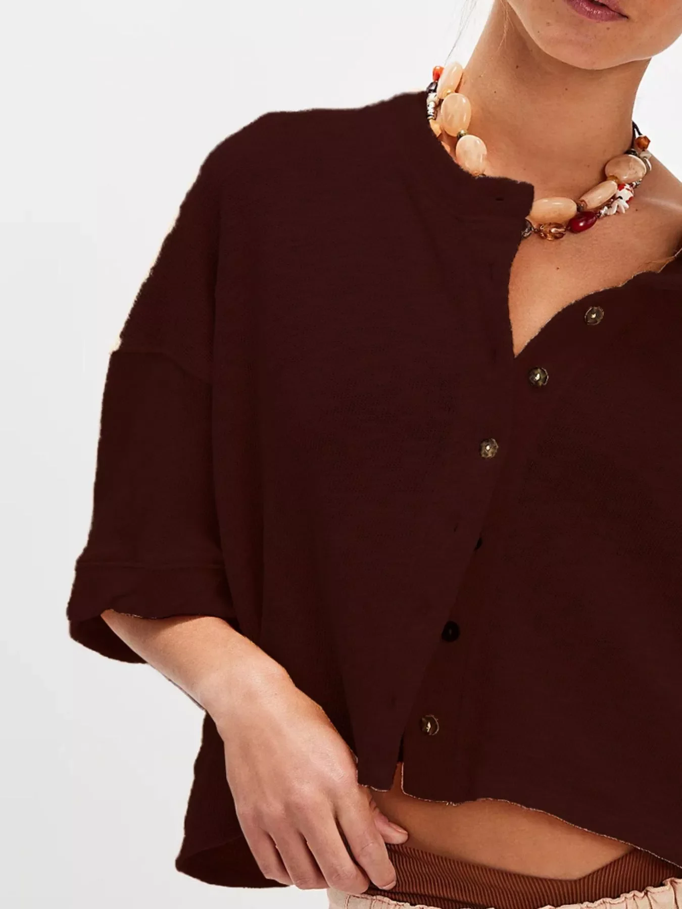Button-Front Half Sleeve Cardigan - Image 19