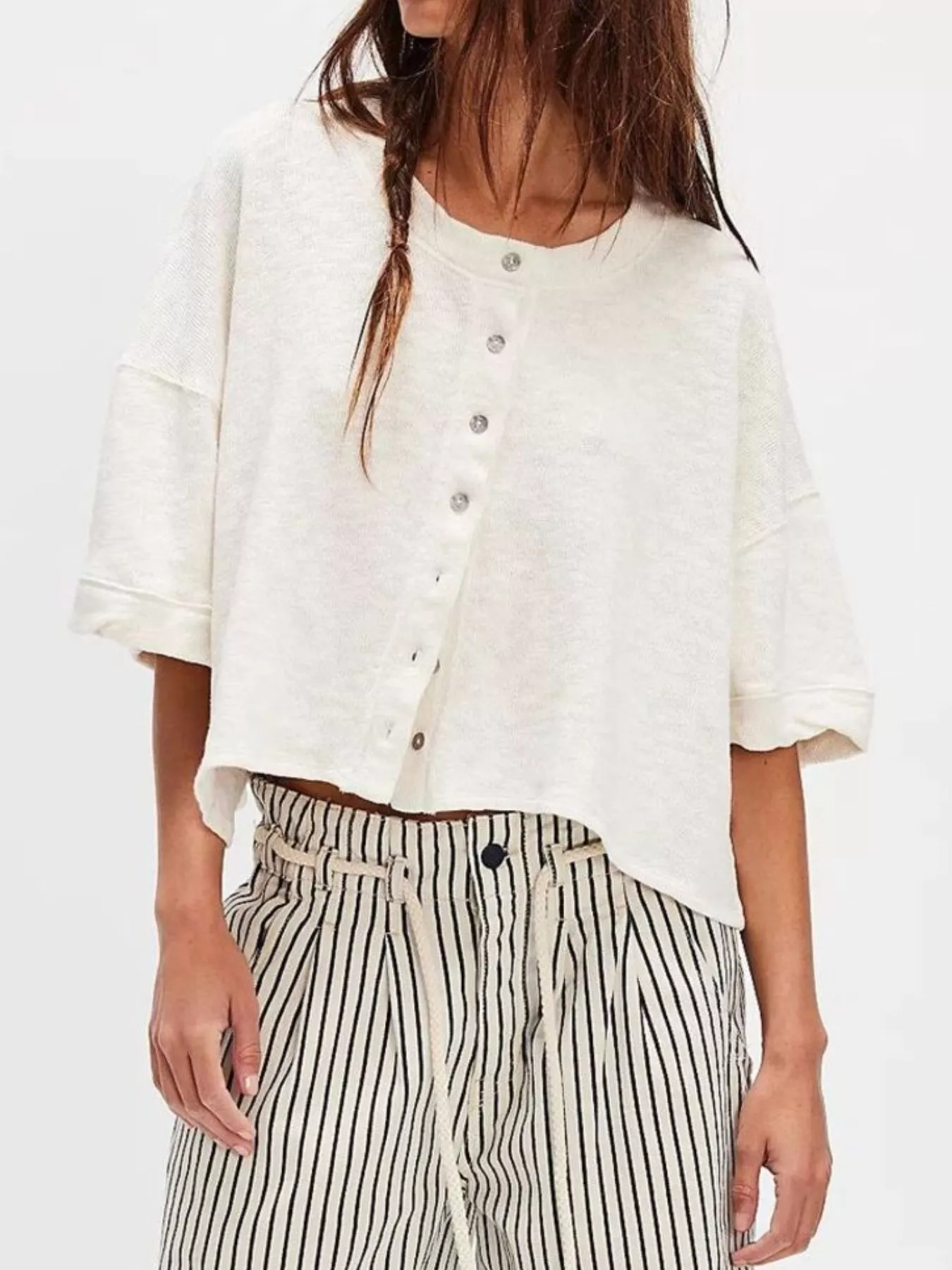 Button-Front Half Sleeve Cardigan - Image 4