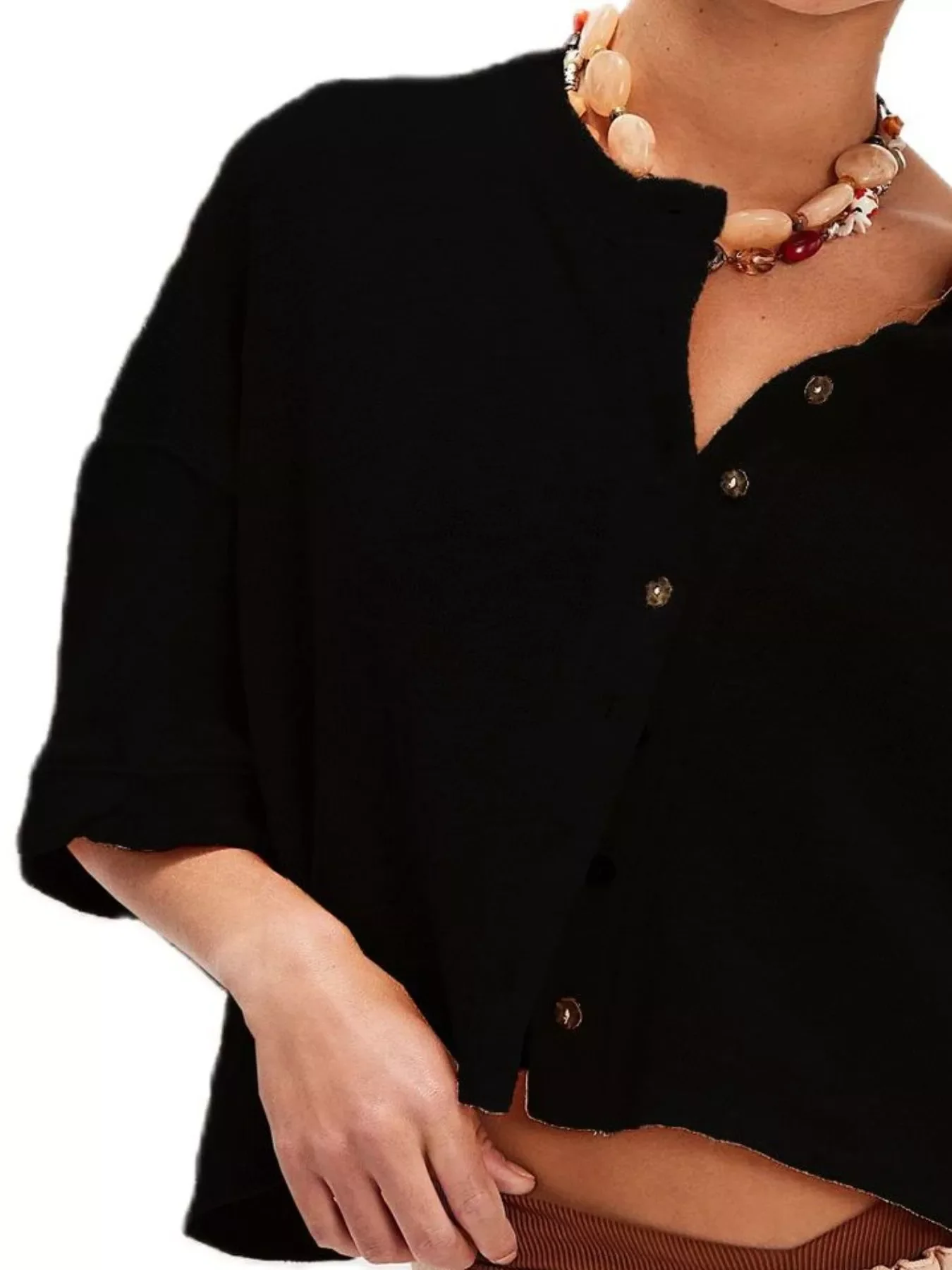 Button-Front Half Sleeve Cardigan - Image 7