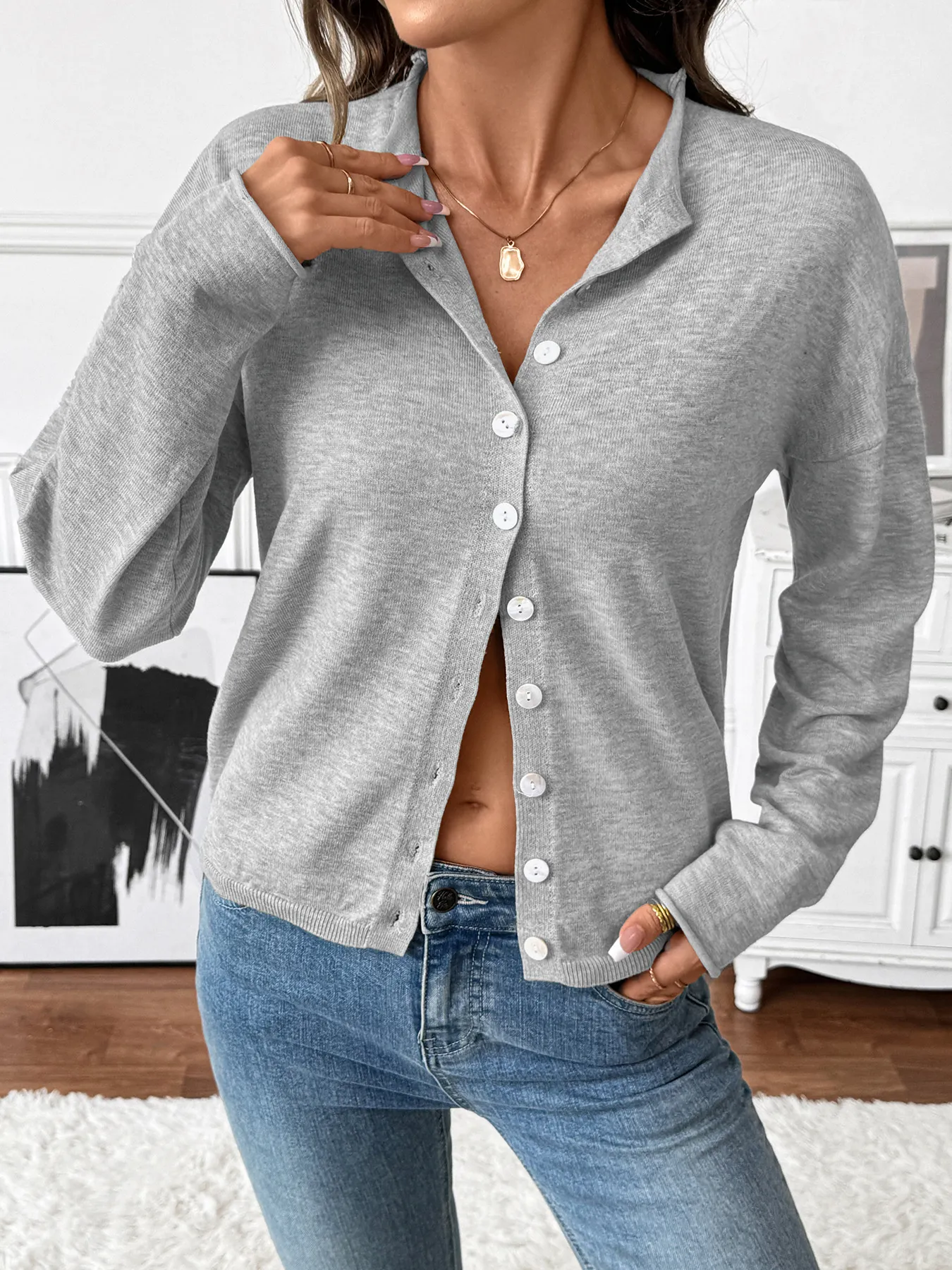 Button-Front Long Sleeve Cardigan - Image 4