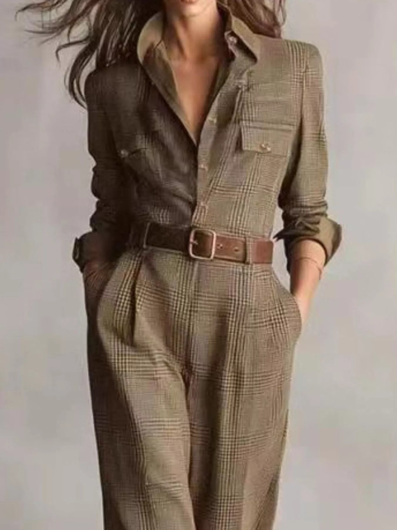 Button Front Long Sleeve Jumpsuit - Image 3
