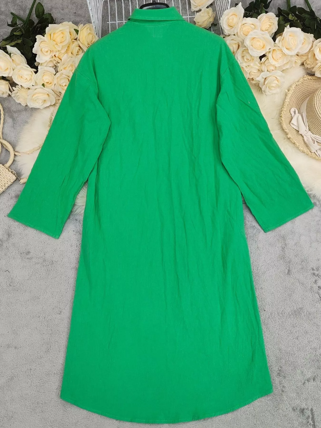 Button Front Long Sleeve Shirt Dress - Image 2