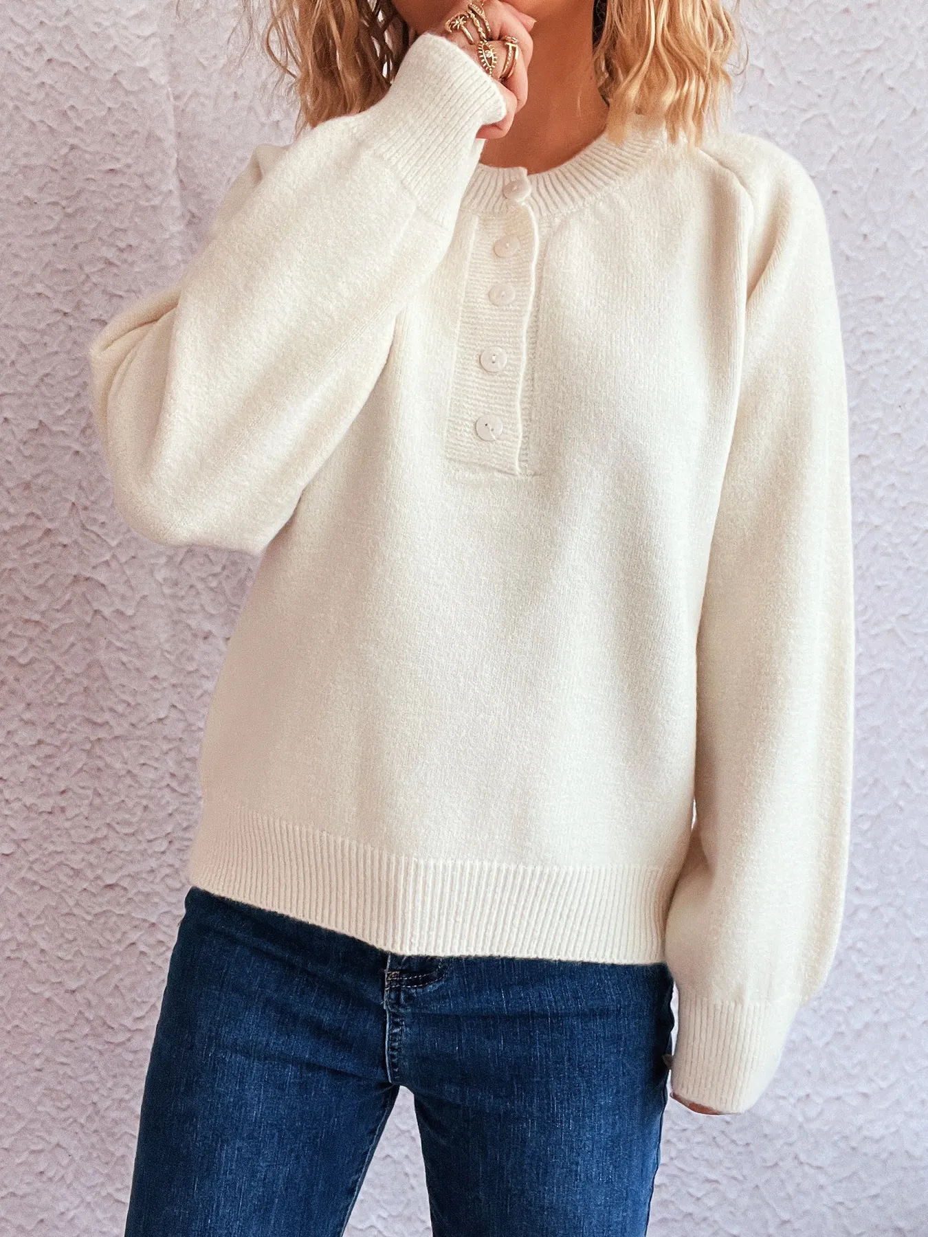 Button-Front Long Sleeve Sweater - Image 15