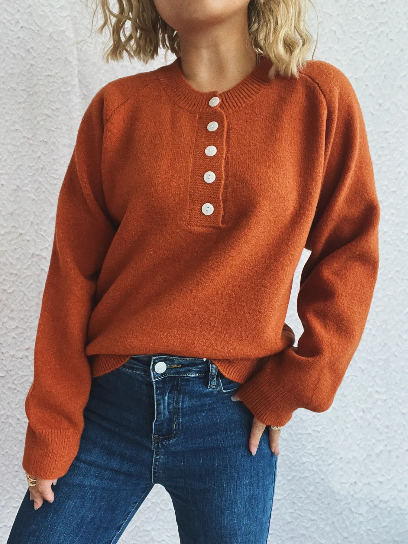 Button-Front Long Sleeve Sweater - Image 4