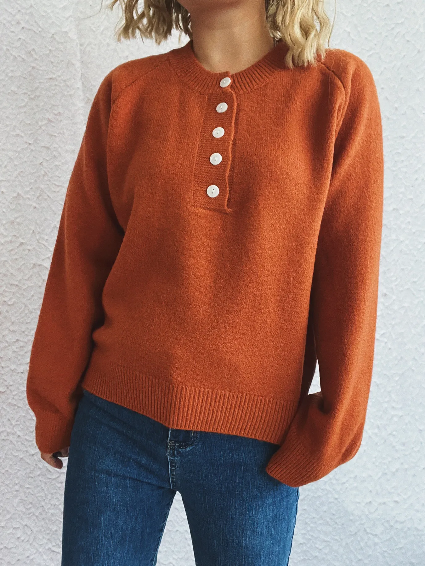 Button-Front Long Sleeve Sweater - Image 5