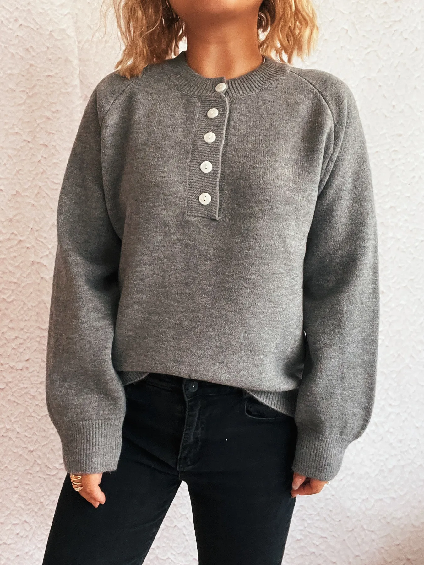 Button-Front Long Sleeve Sweater - Image 7
