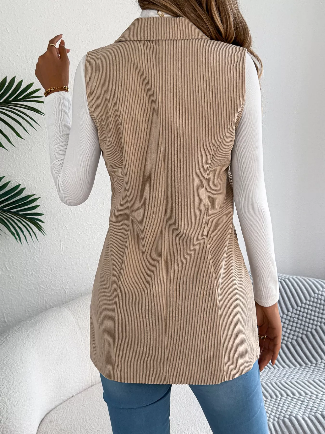 Button-Front Longline Vest Coat - Image 2