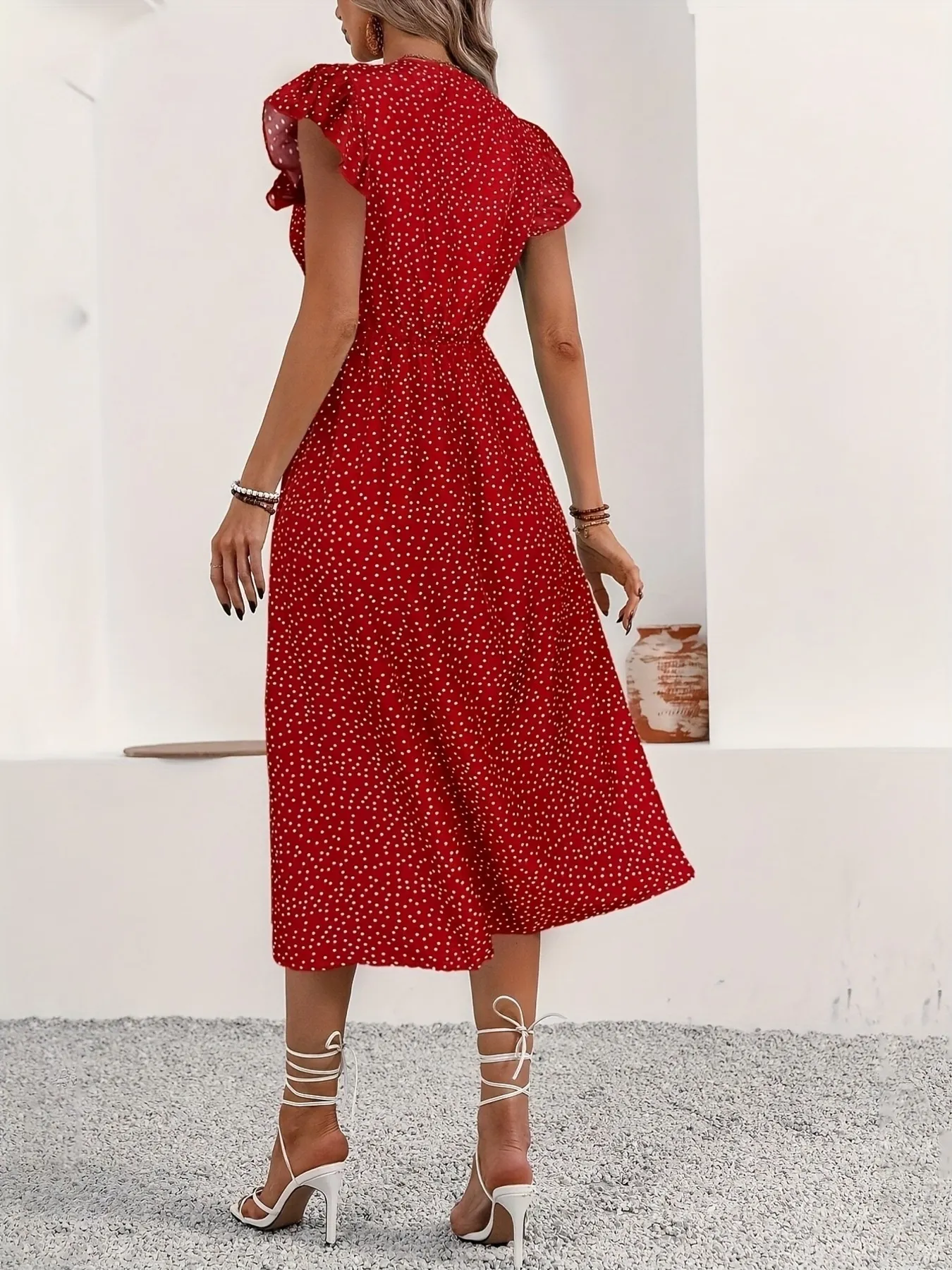 Button-Front Midi Dress with Ruffle Sleeves - Image 5