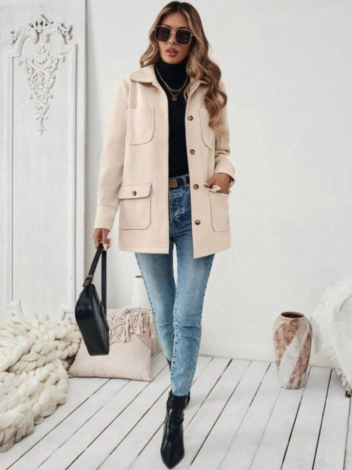 Button-Front Pocketed Long Sleeve Outerwear - Image 5