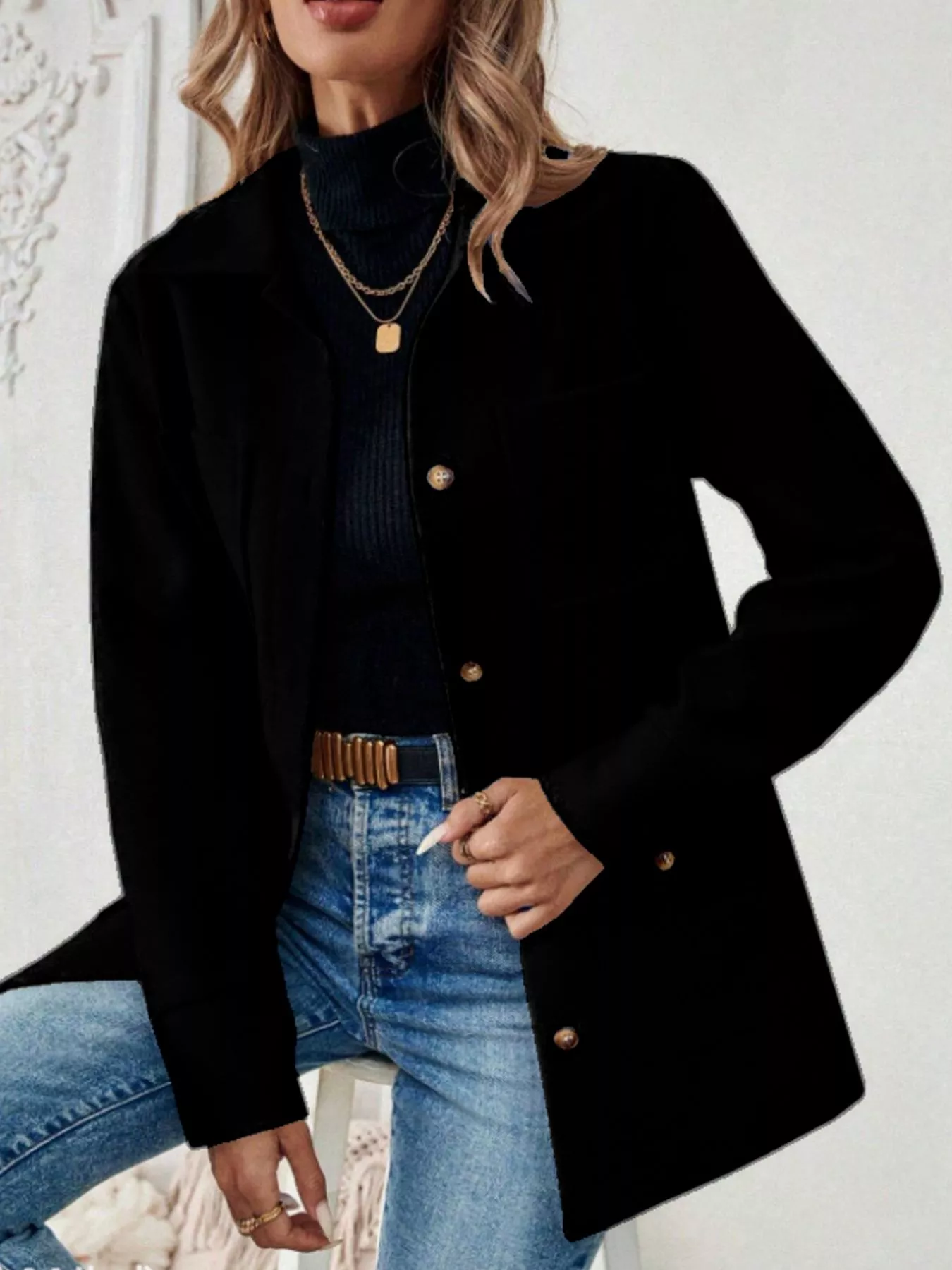 Button-Front Pocketed Long Sleeve Outerwear - Image 7