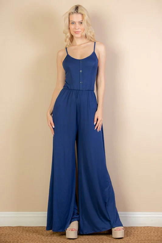 Button Front Wide Leg Jumpsuit - Image 2