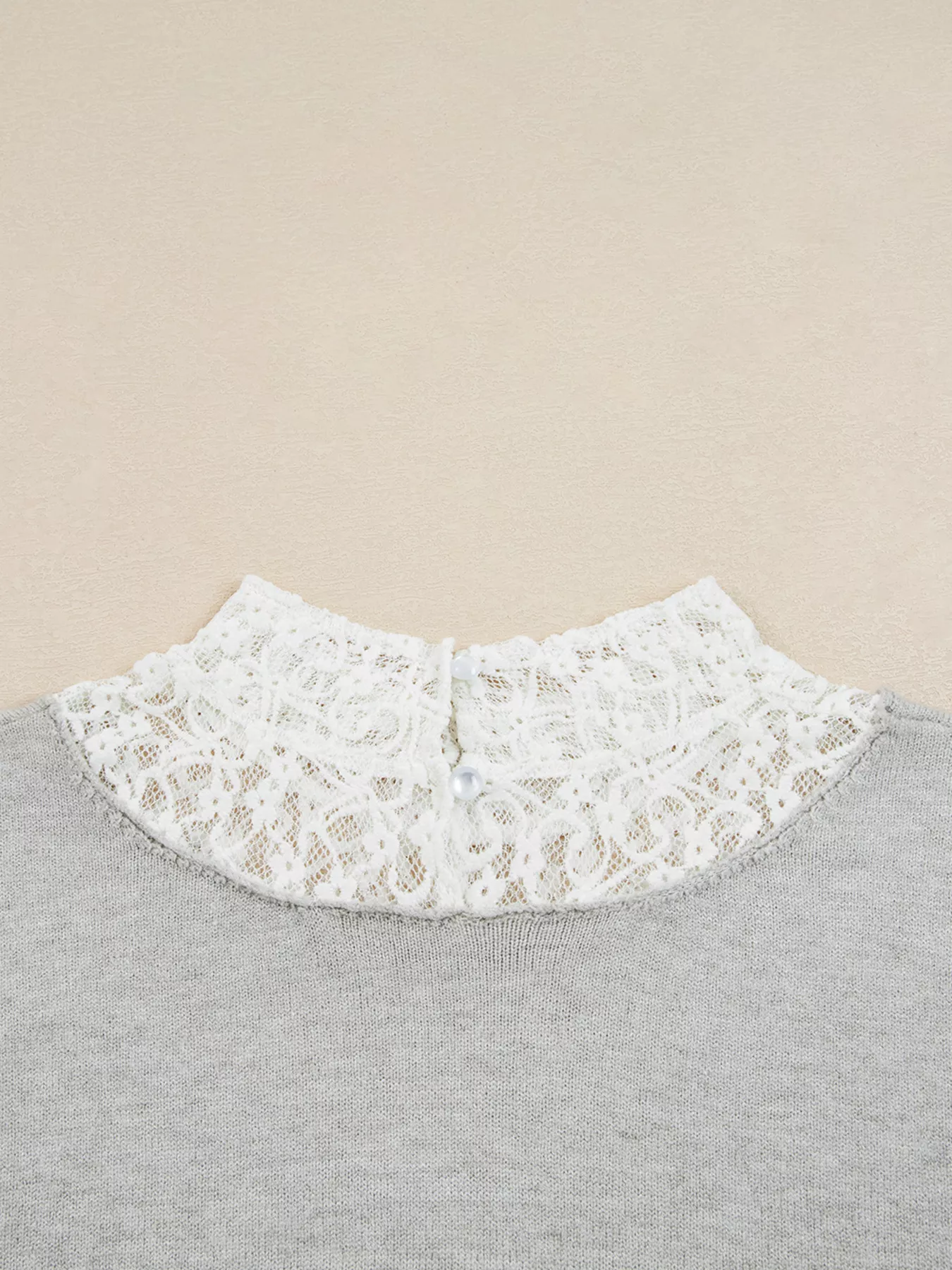 Button Keyhole Lace Patchwork Drop Shoulder Sweater - Image 4