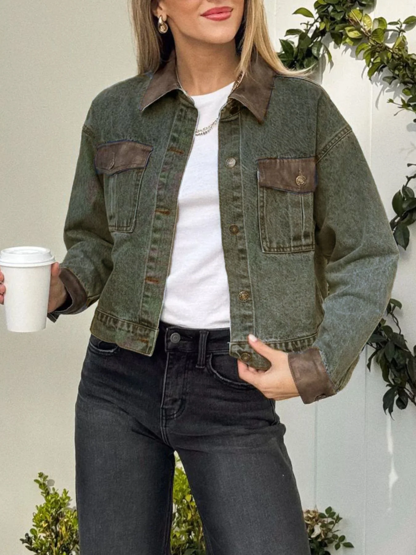Button Up Chest Pockets Denim Jacket - Image 4