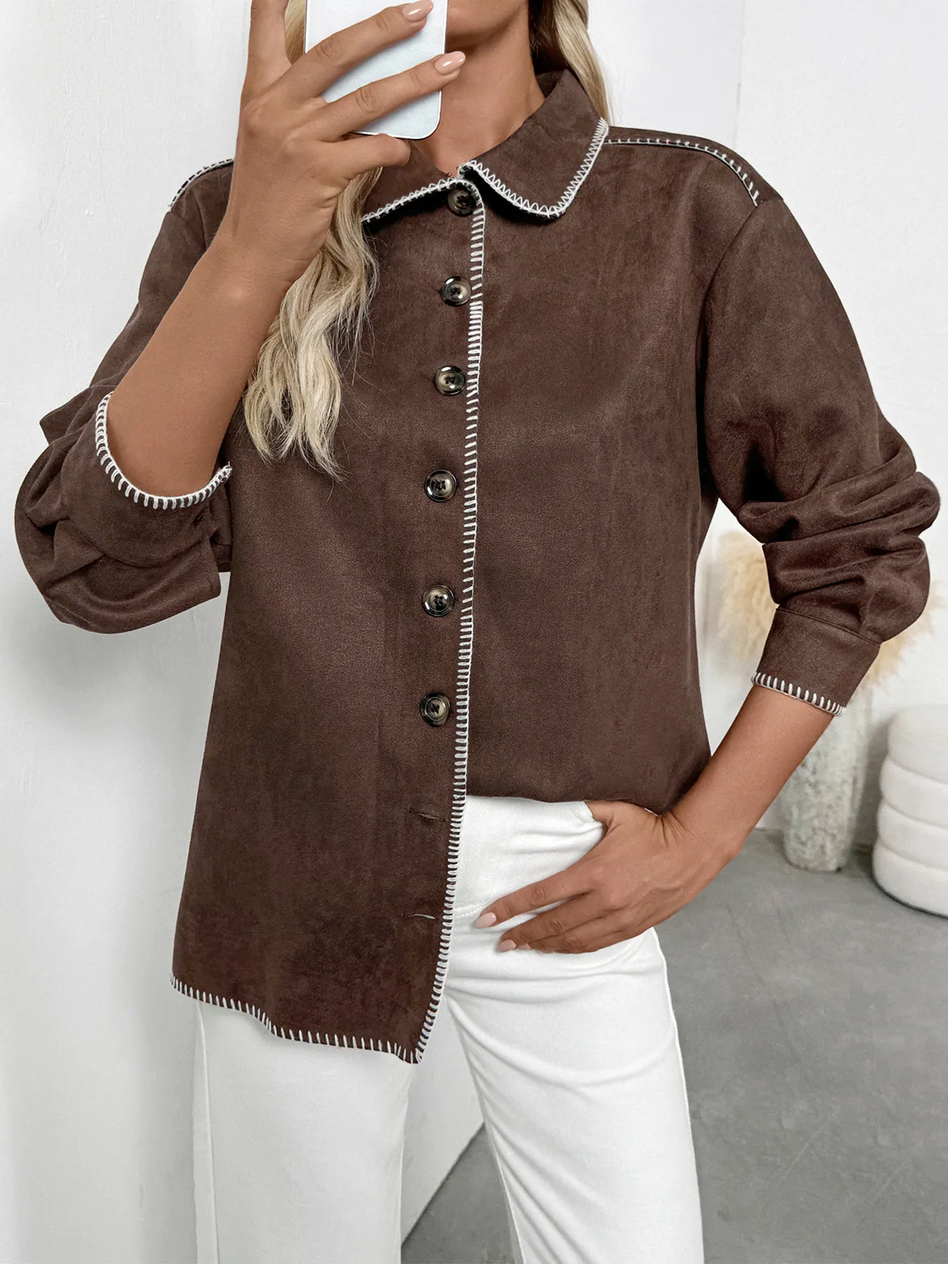 Button Up Contrast Trim Jacket - Image 3