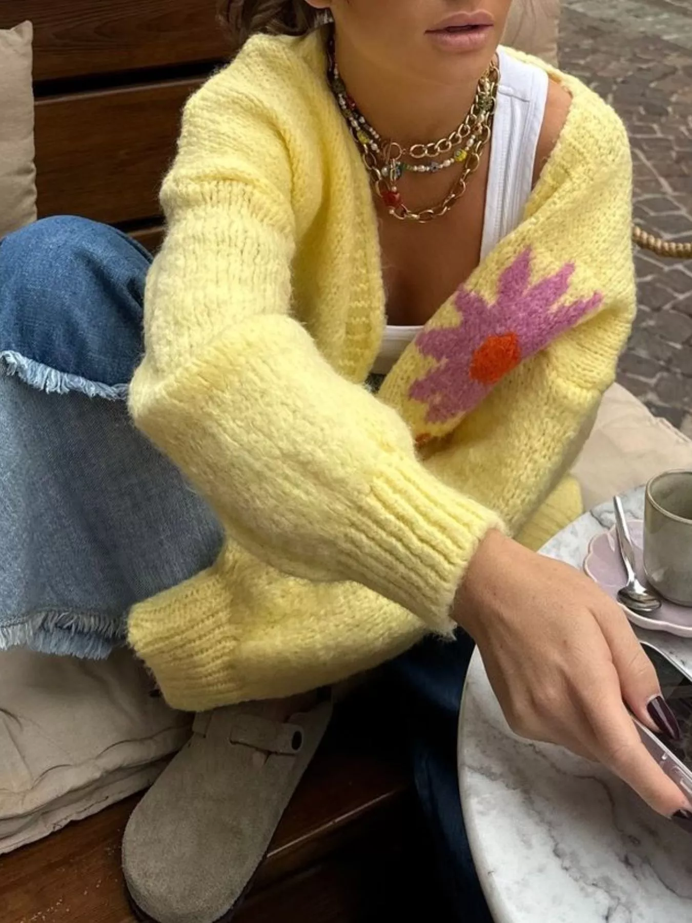 Button Up Dropped Shoulder Cardigan - Image 2
