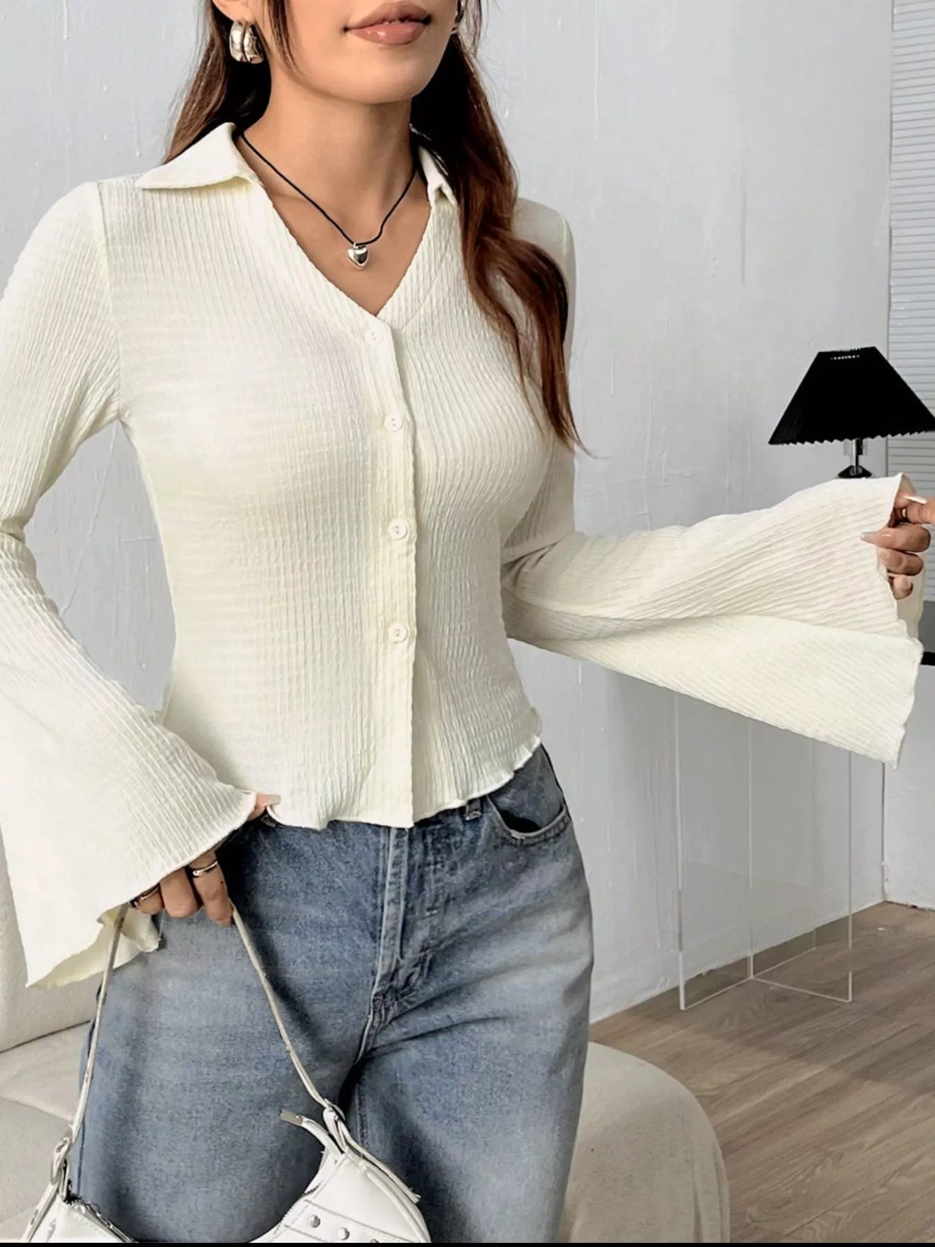 Button Up Flare Sleeve Shirt - Image 3