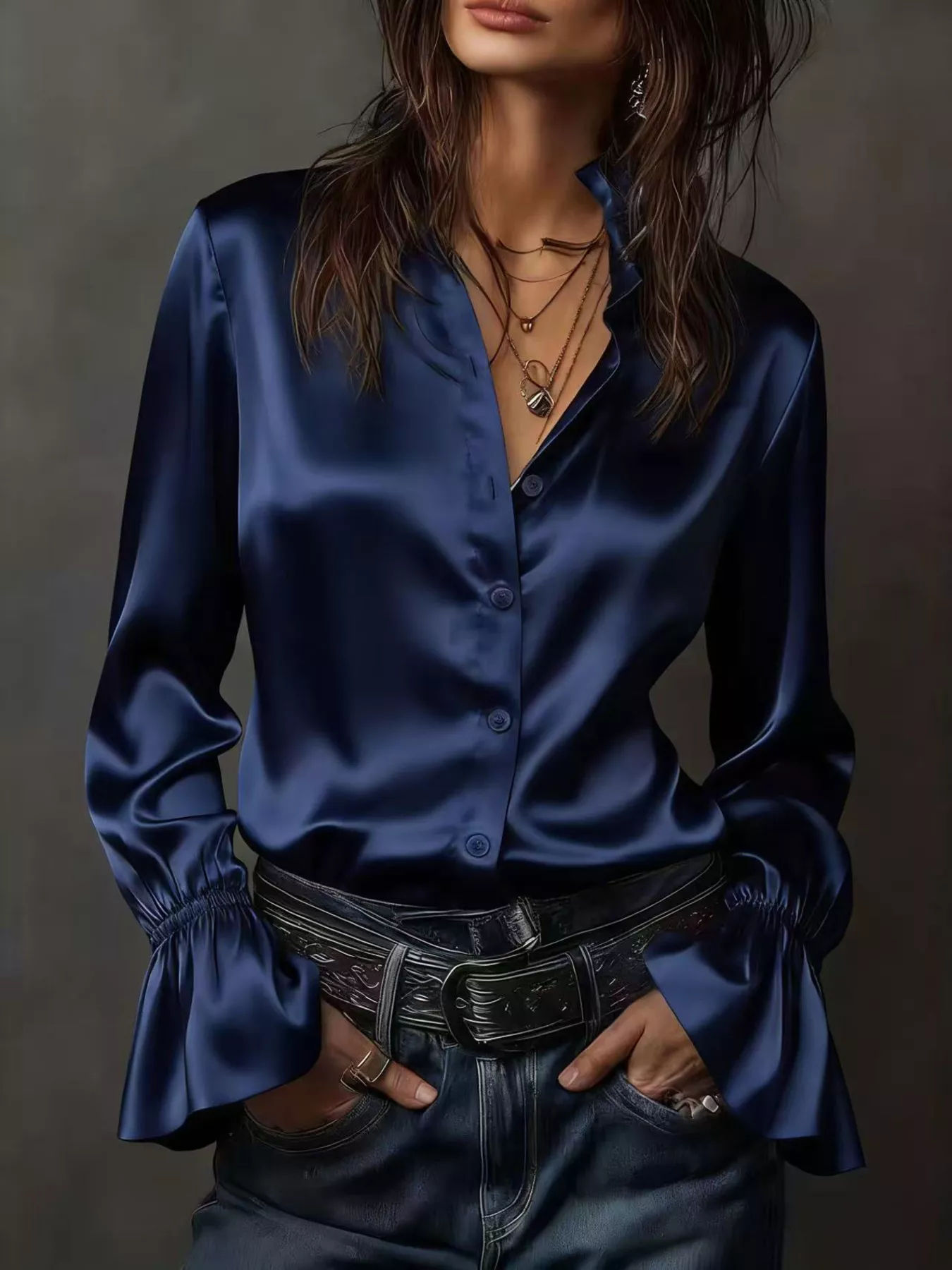Button Up Flounce Sleeve Shirt