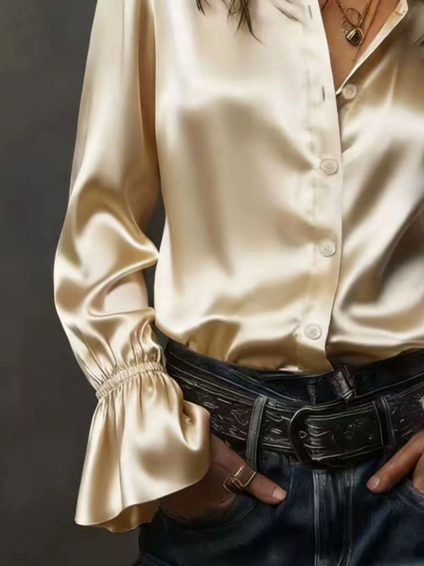 Button Up Flounce Sleeve Shirt - Image 8