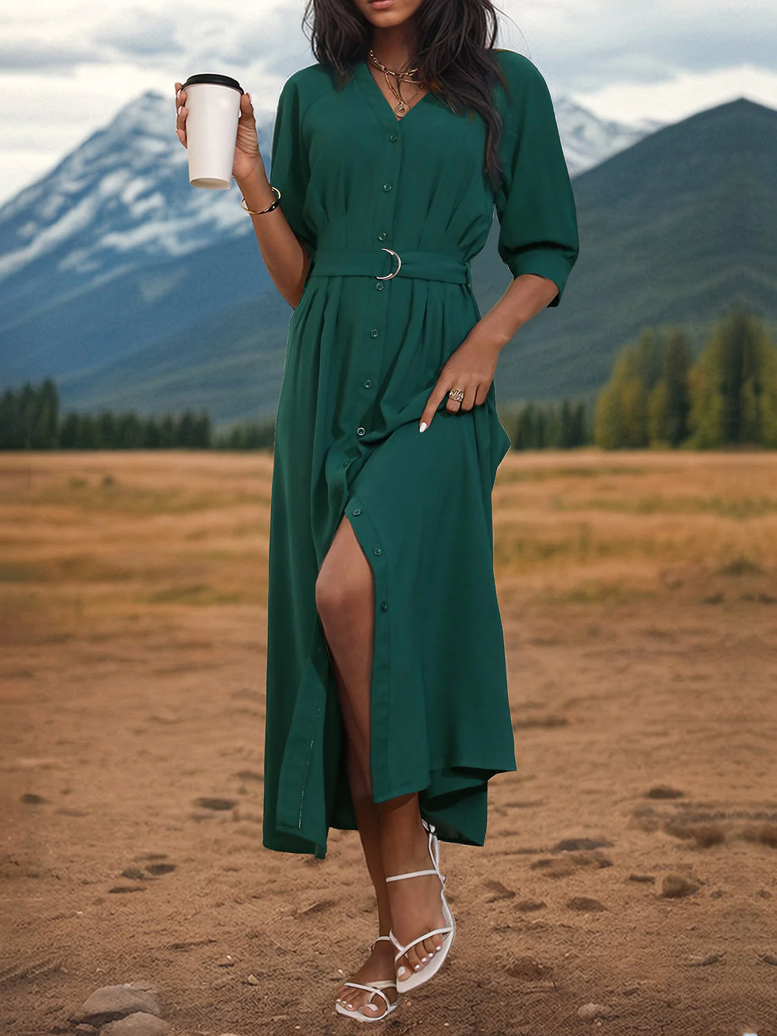 Button Up Half Sleeve Dress - Image 4