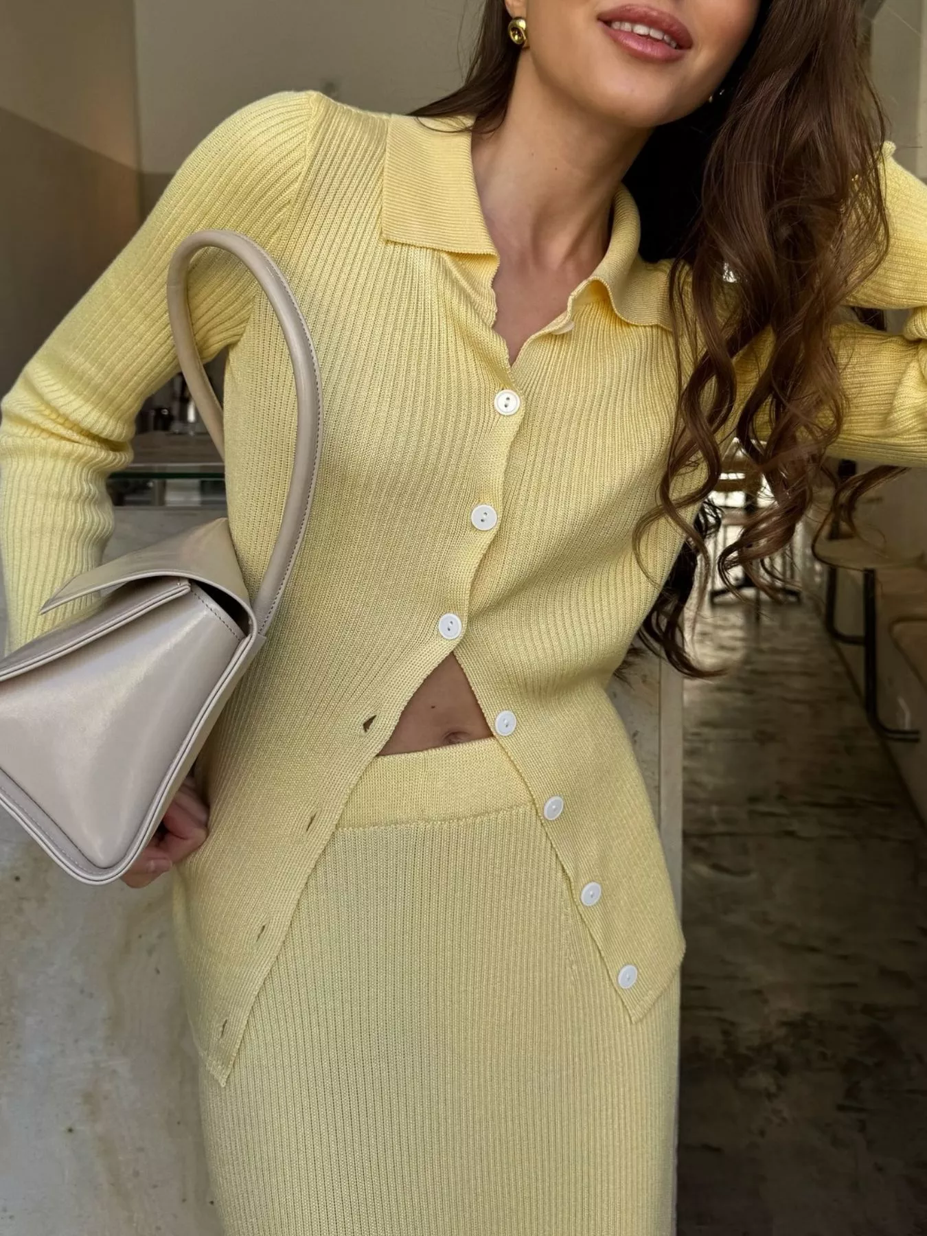 Button Up Knitted Cardigan and Skirt Set - Image 3