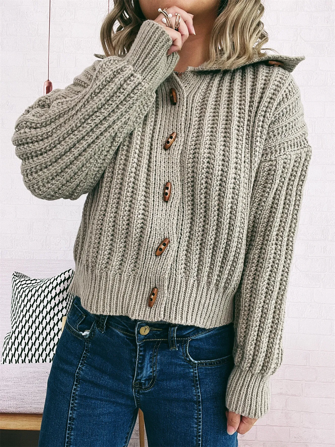 Button Up Long Sleeve Cardigan - Image 3