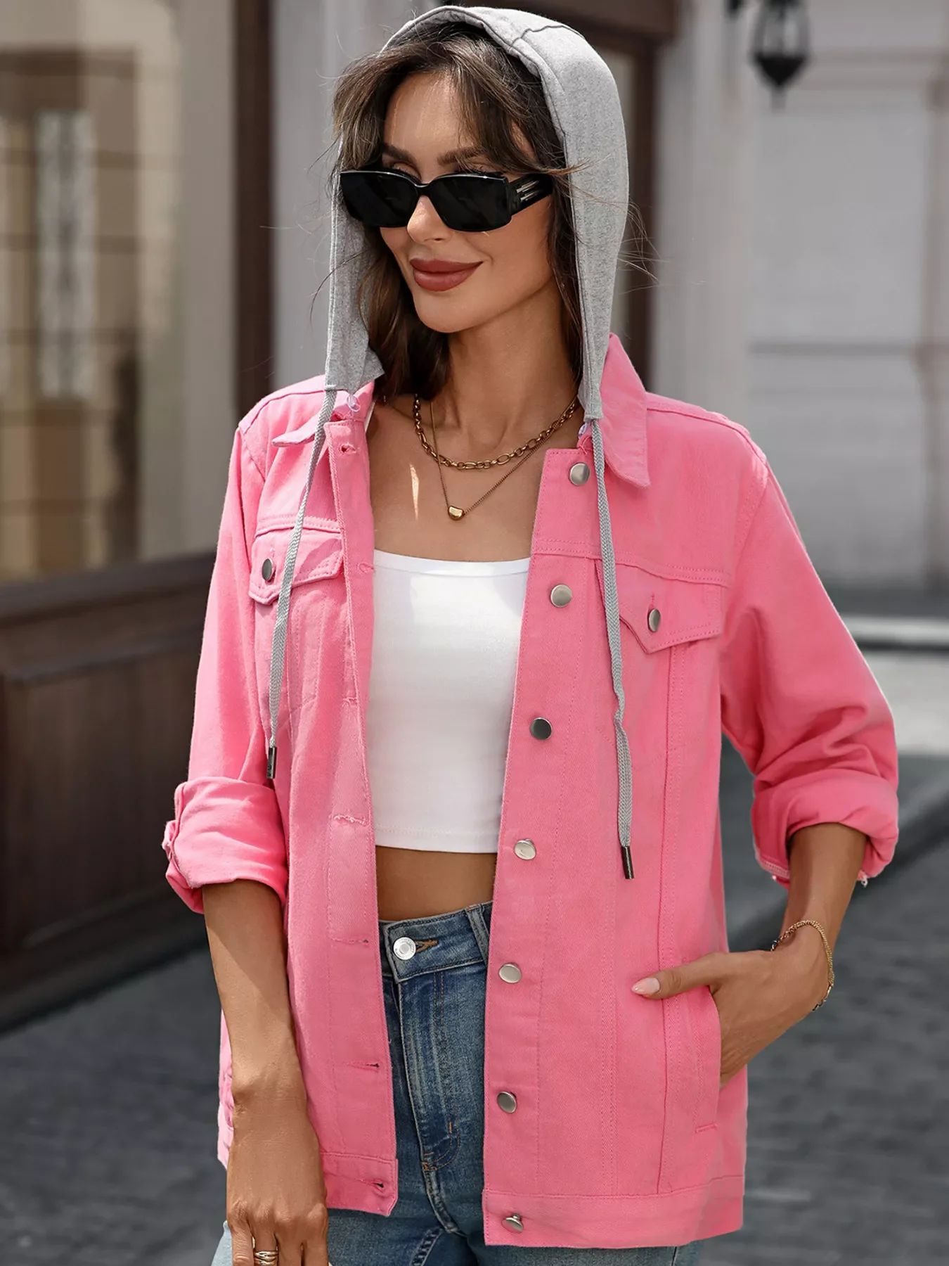 Button Up Long Sleeve Denim Jacket - Image 3