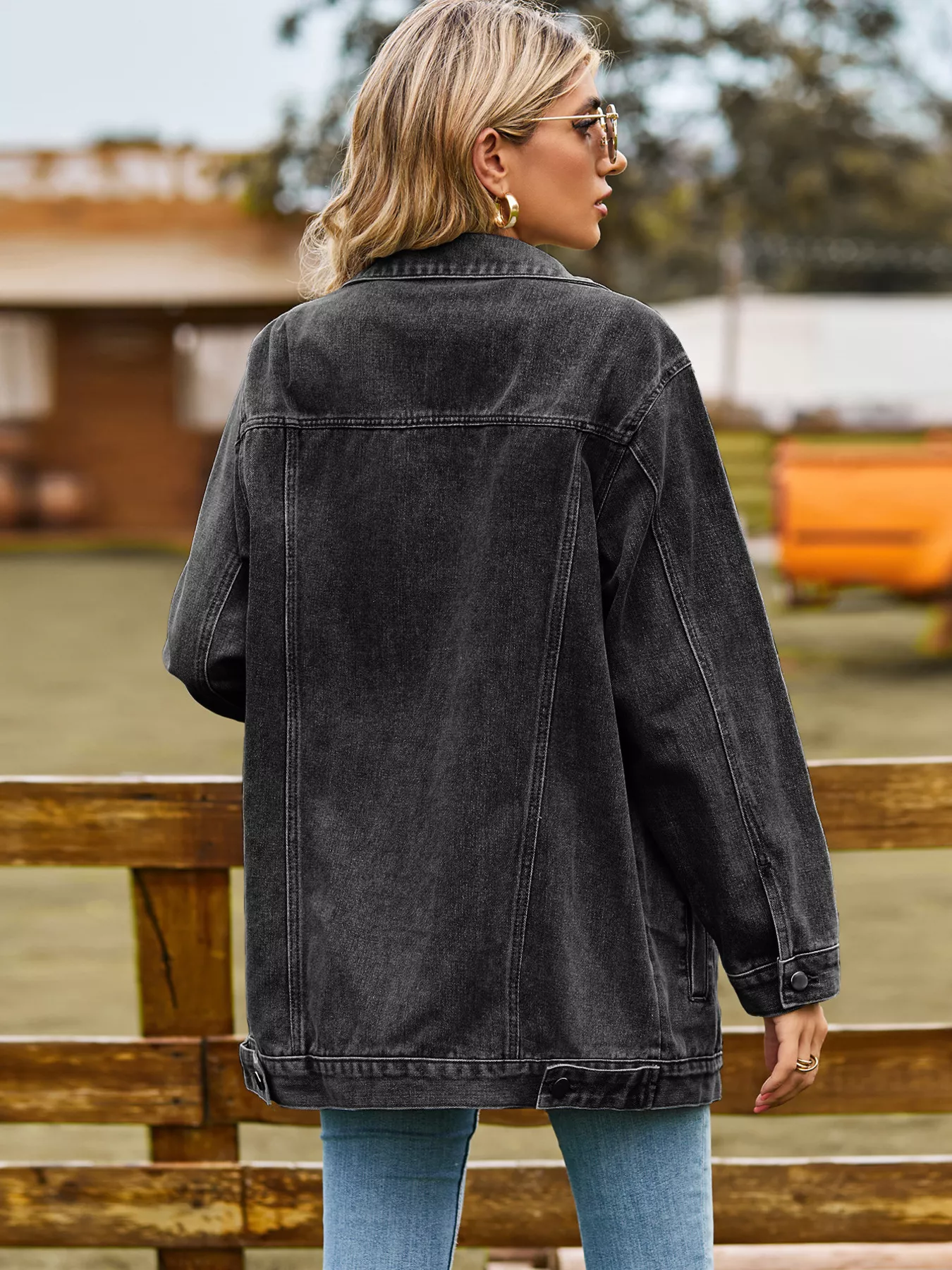 Button Up Long Sleeve Denim Jacket - Image 7