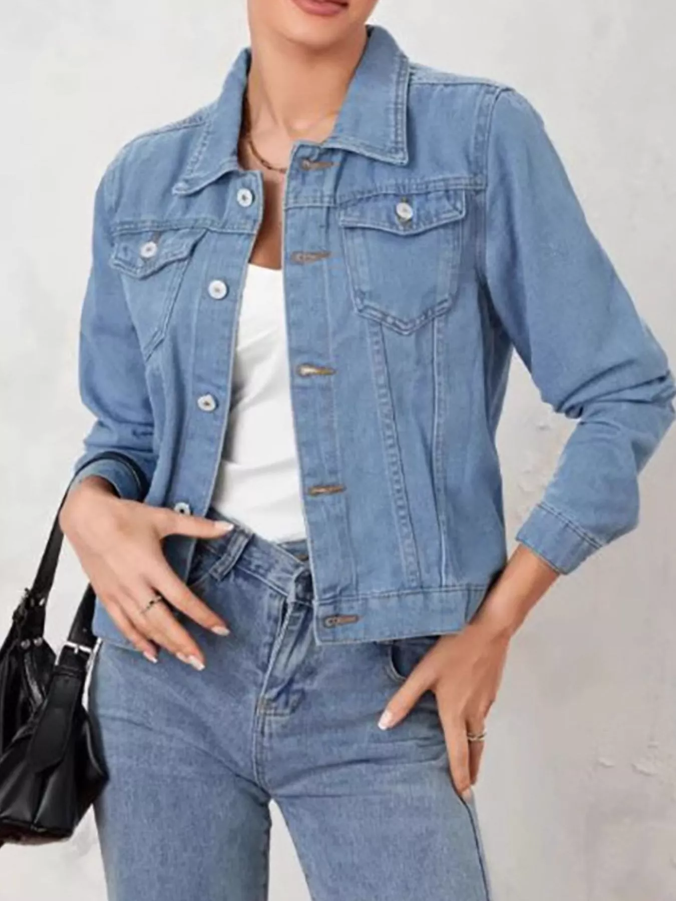 Button Up Long Sleeve Denim Jacket - Image 10