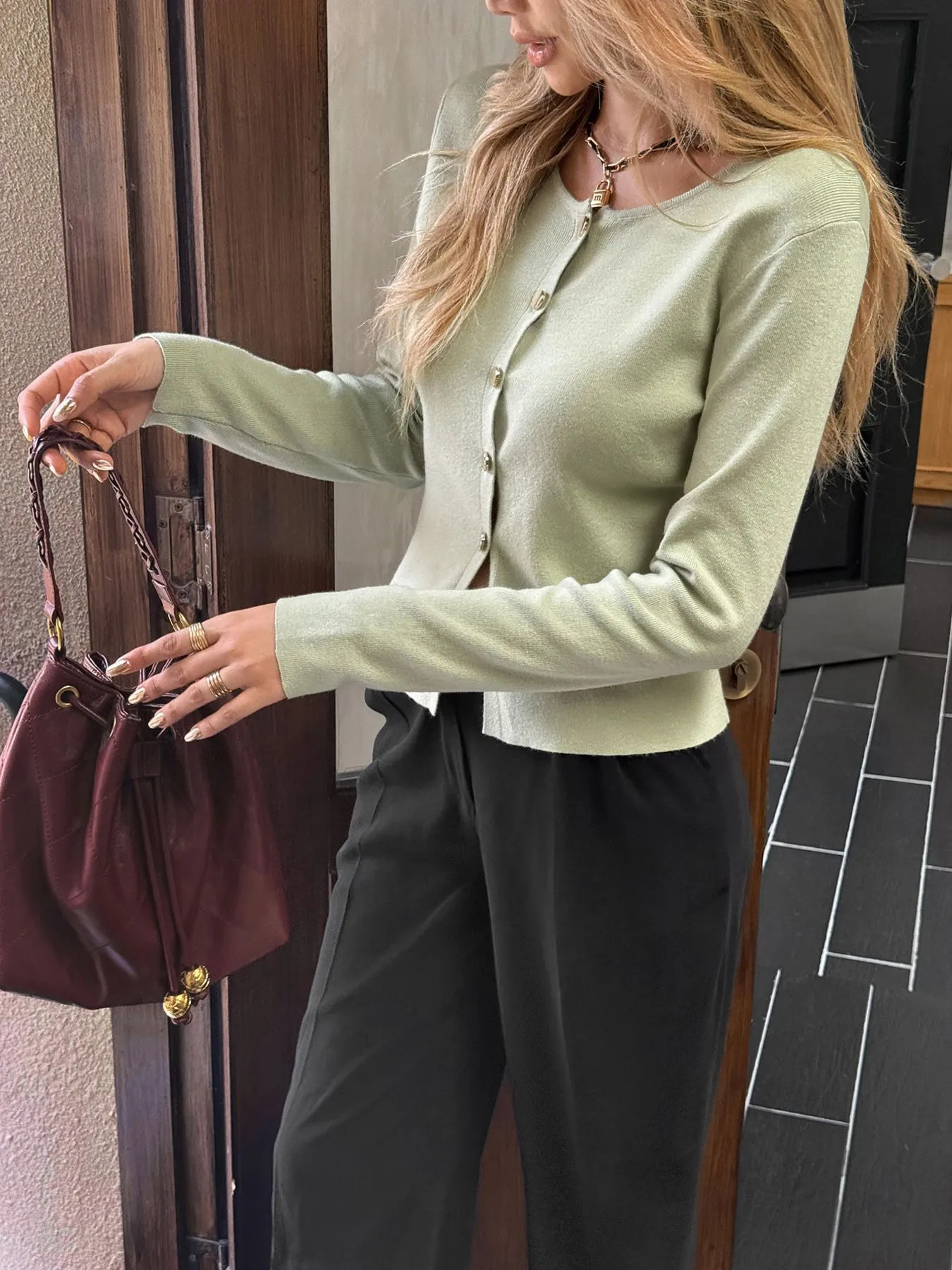Button-Up Long Sleeve Knit Cardigan - Image 15