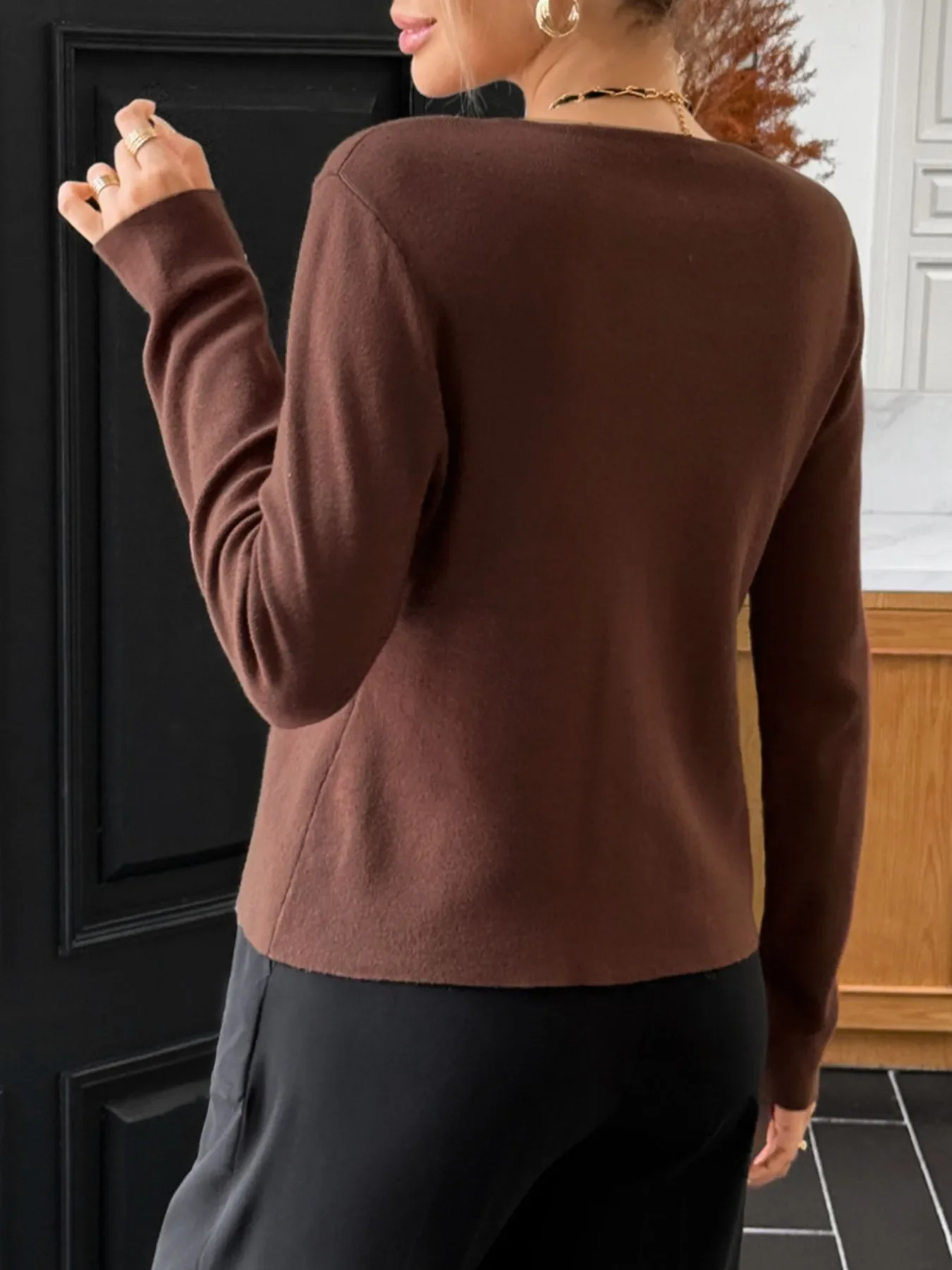 Button-Up Long Sleeve Knit Cardigan - Image 19