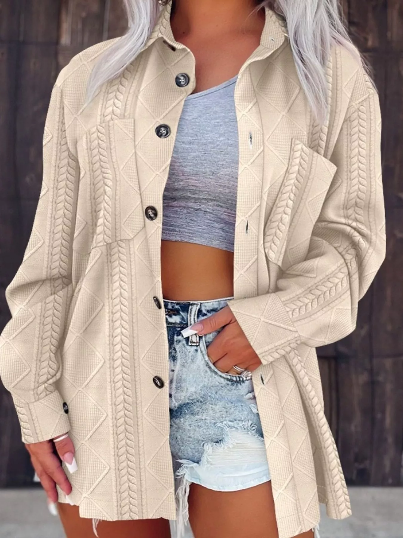 Button Up Long Sleeve Knit Outerwear - Image 4