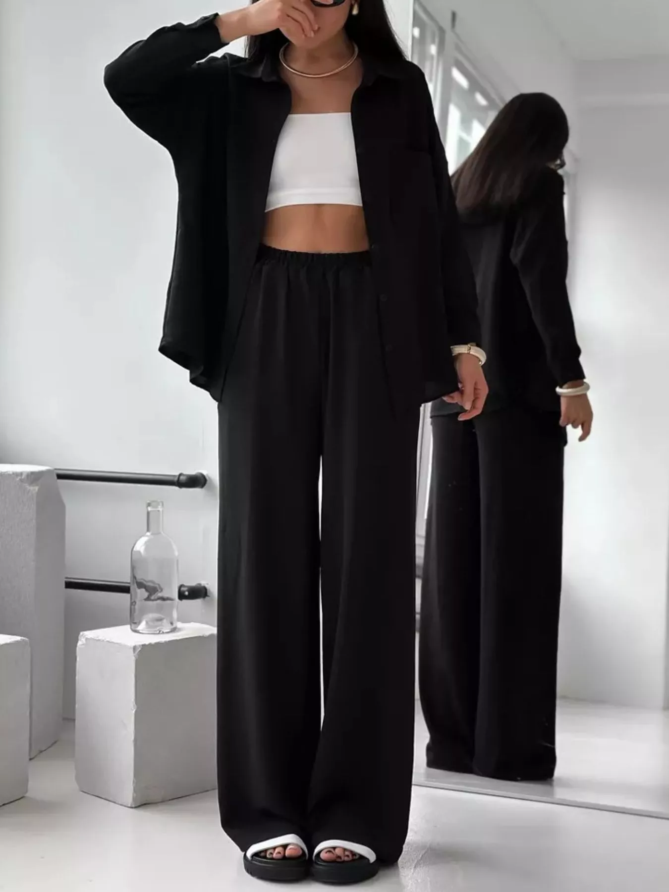 Button Up Long Sleeve Shirt and Pants Set - Image 21