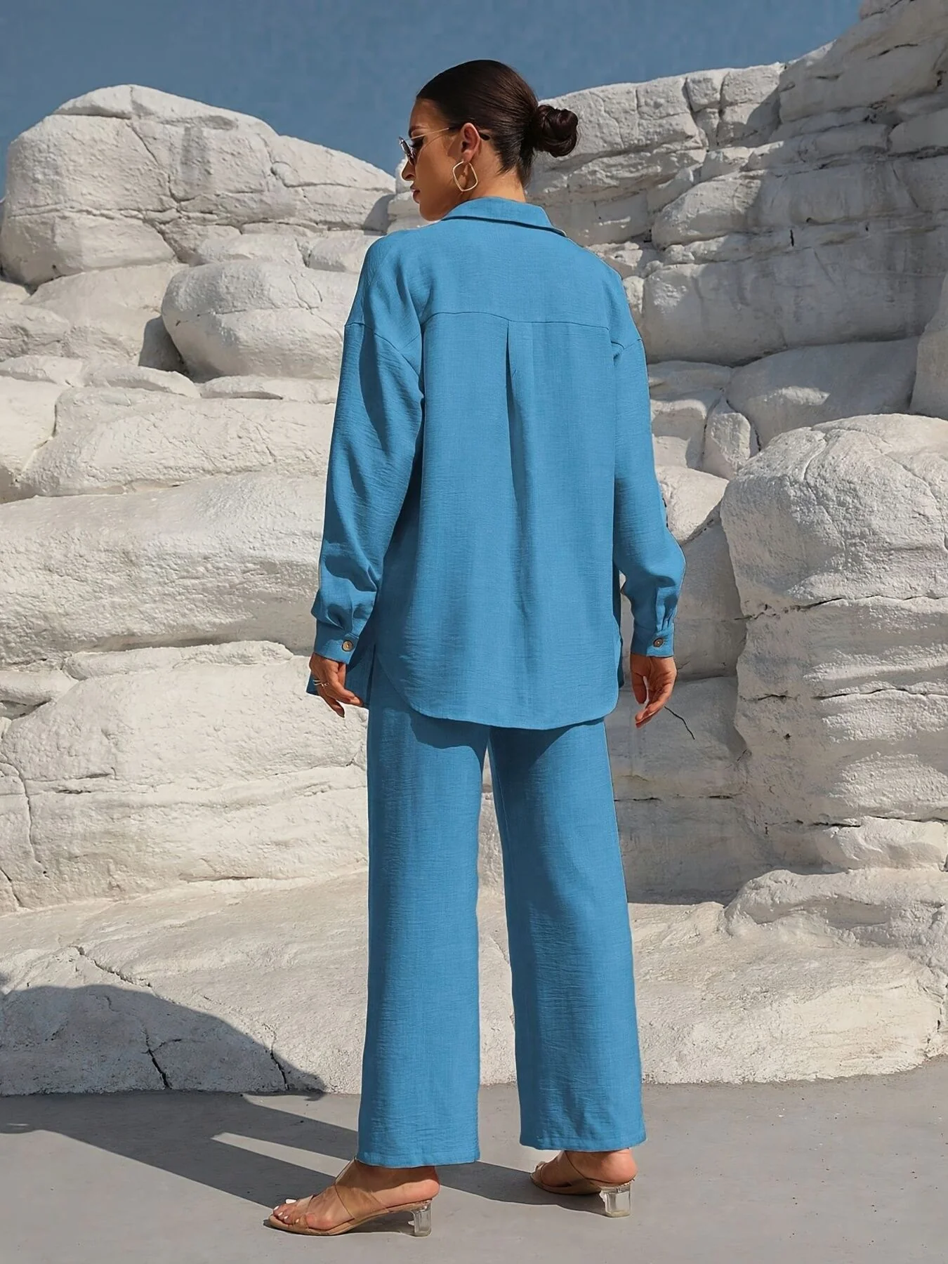 Button Up Long Sleeve Shirt and Pants Set - Image 21