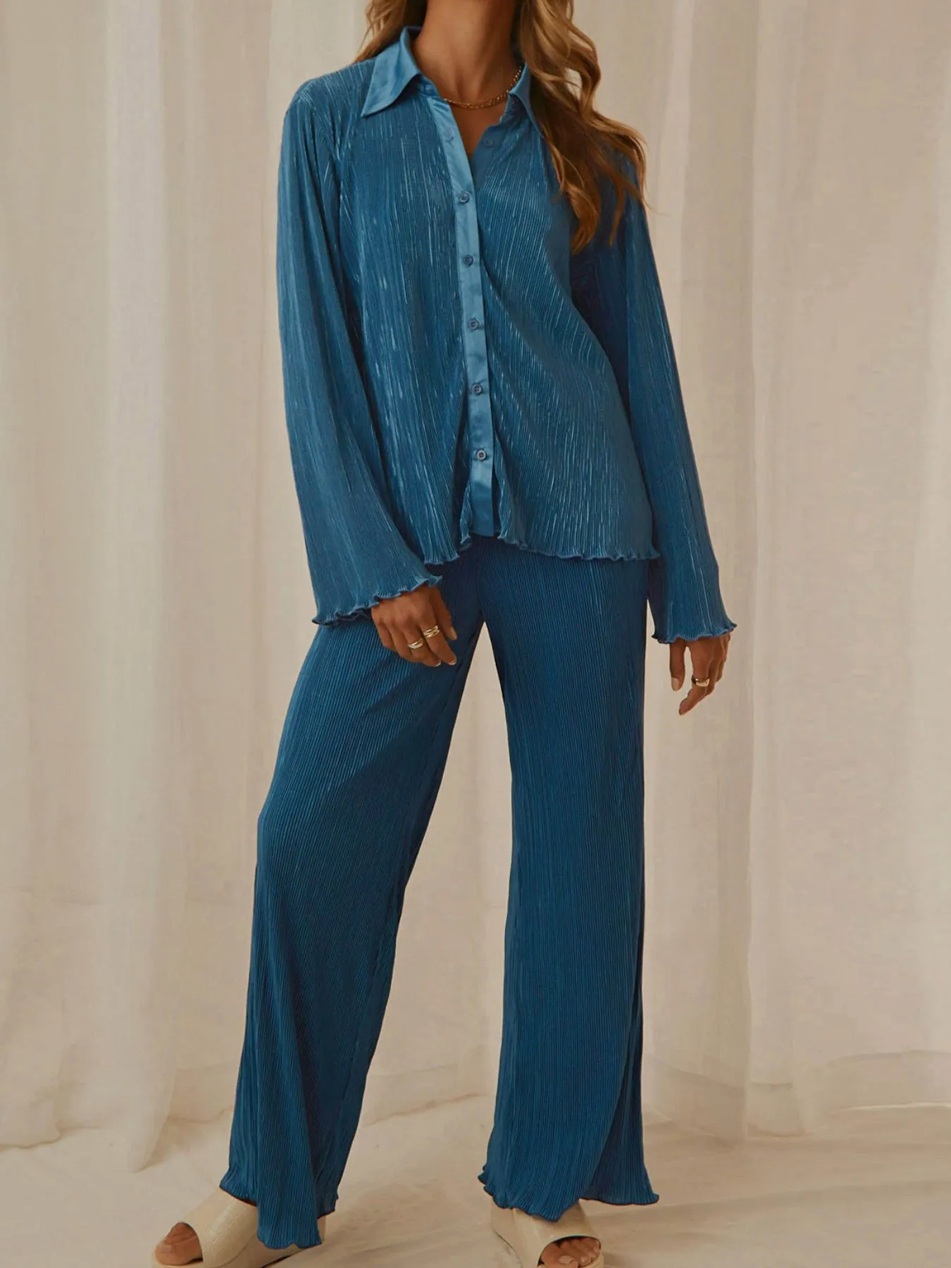 Button Up Long Sleeve Top and Pants Set - Image 19