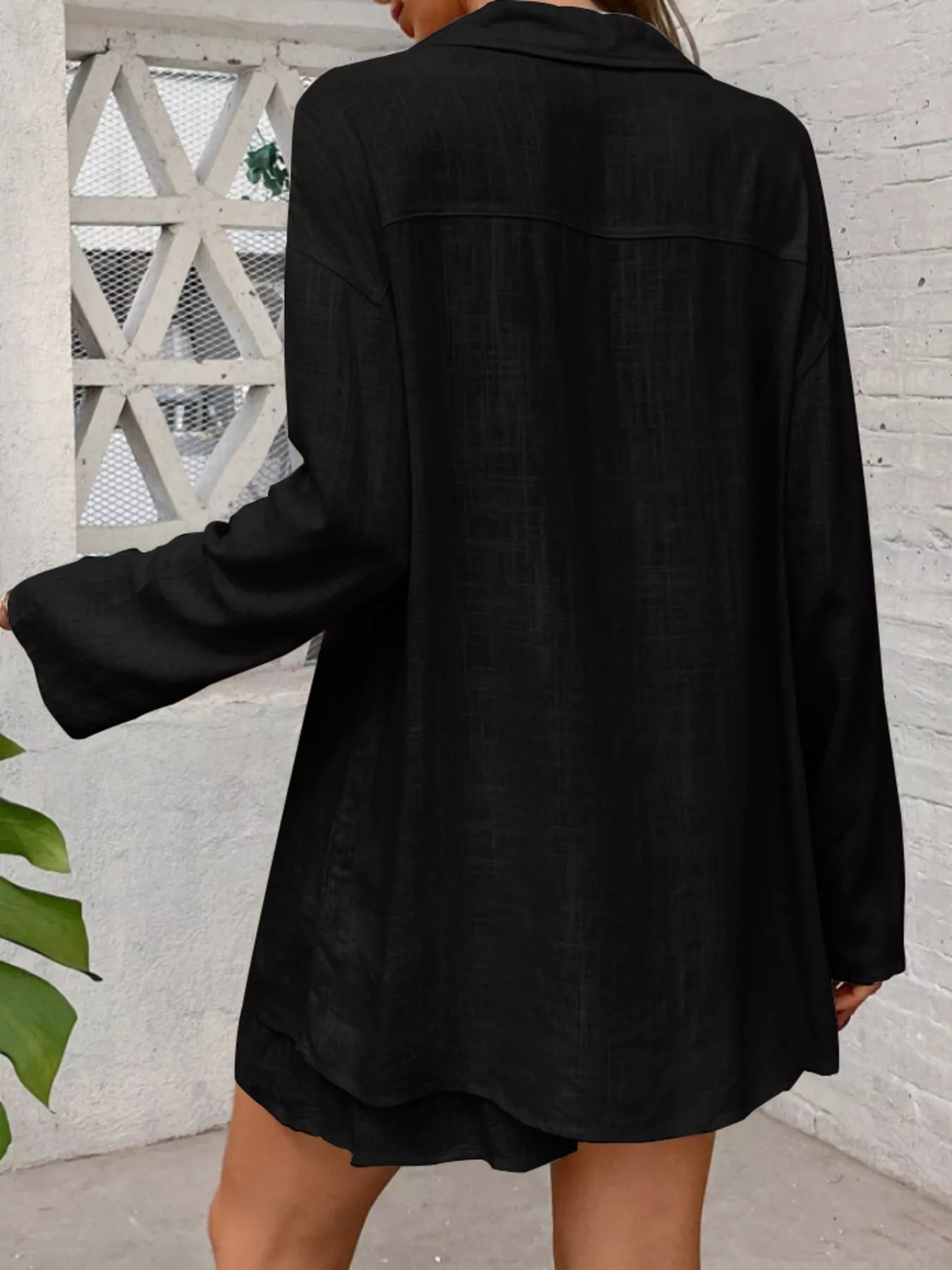 Button Up Roll-Up Sleeve Shirt and Shorts Set - Image 11