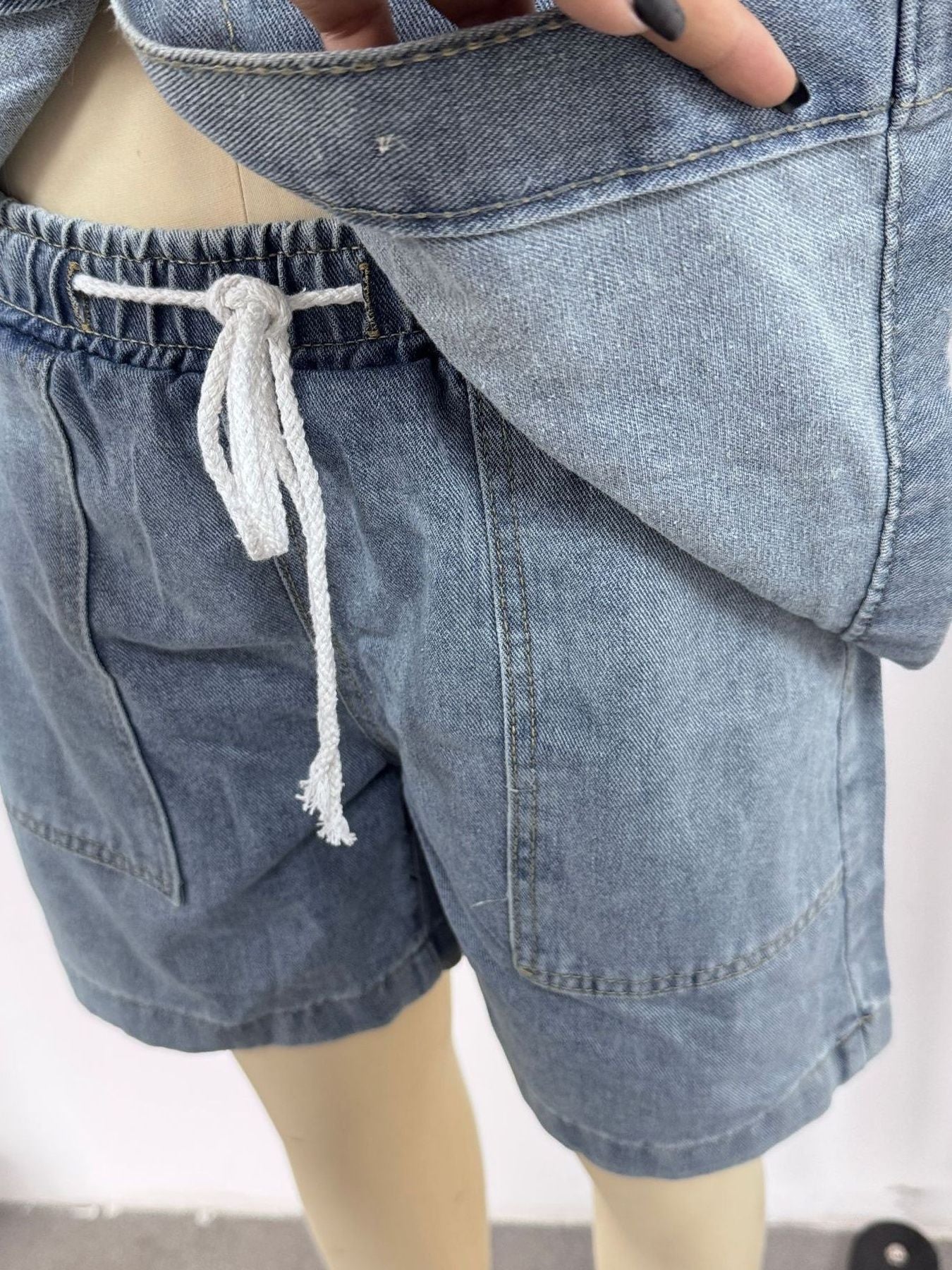 Button Up Short Sleeve Top and Shorts Denim Set - Image 8