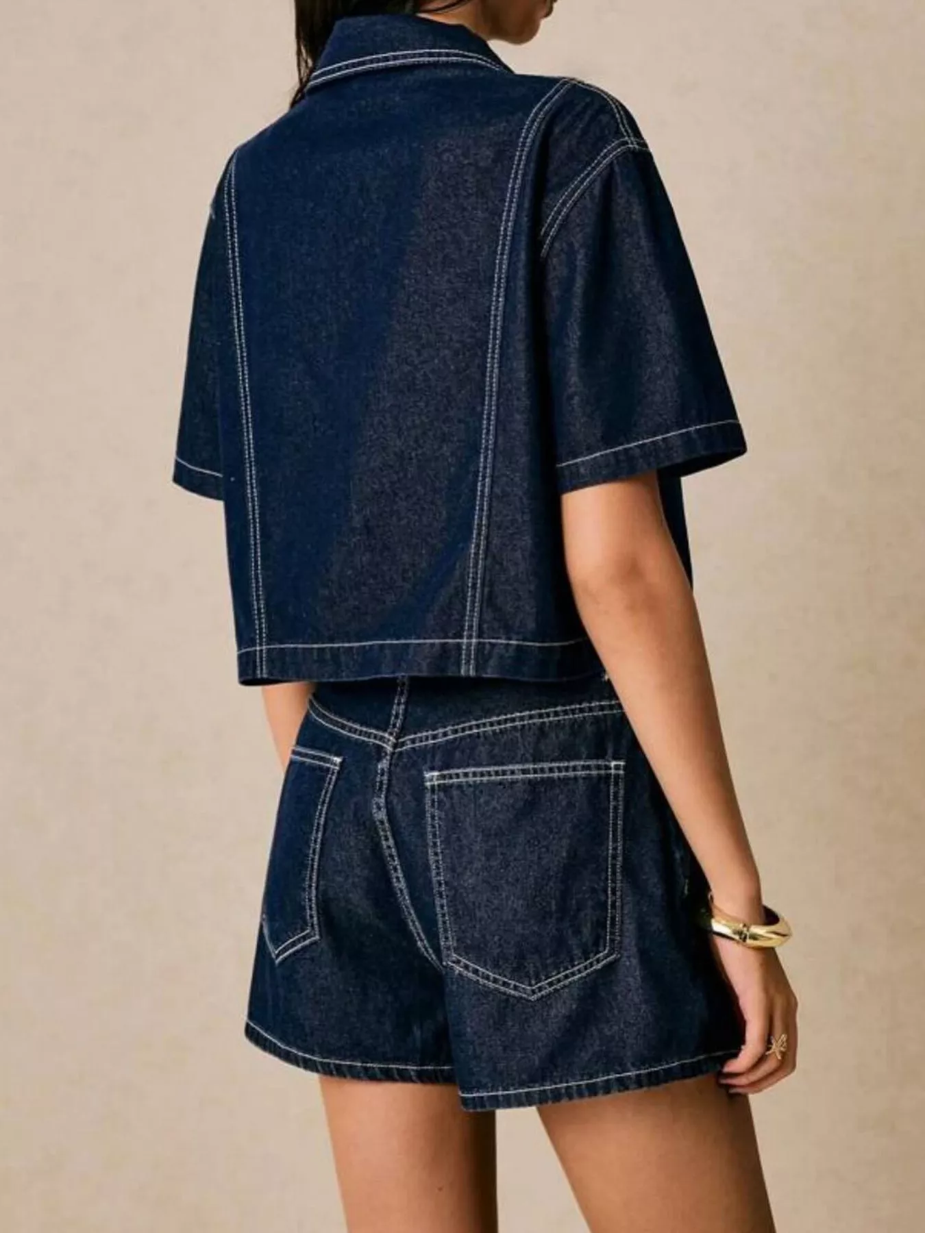 Button Up Short Sleeve Top and Skort Denim Set - Image 13