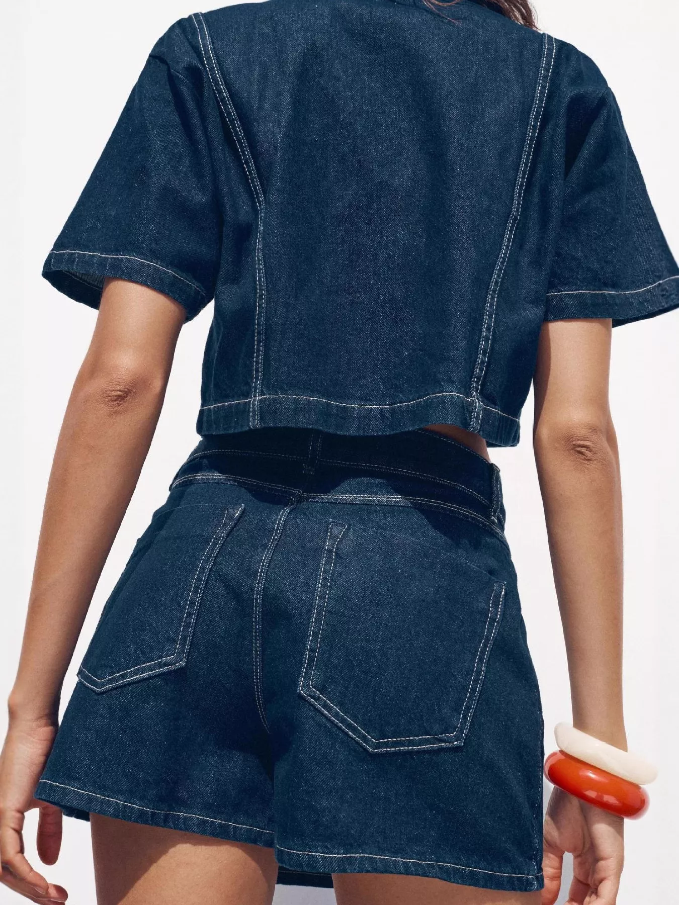 Button Up Short Sleeve Top and Skort Denim Set - Image 5