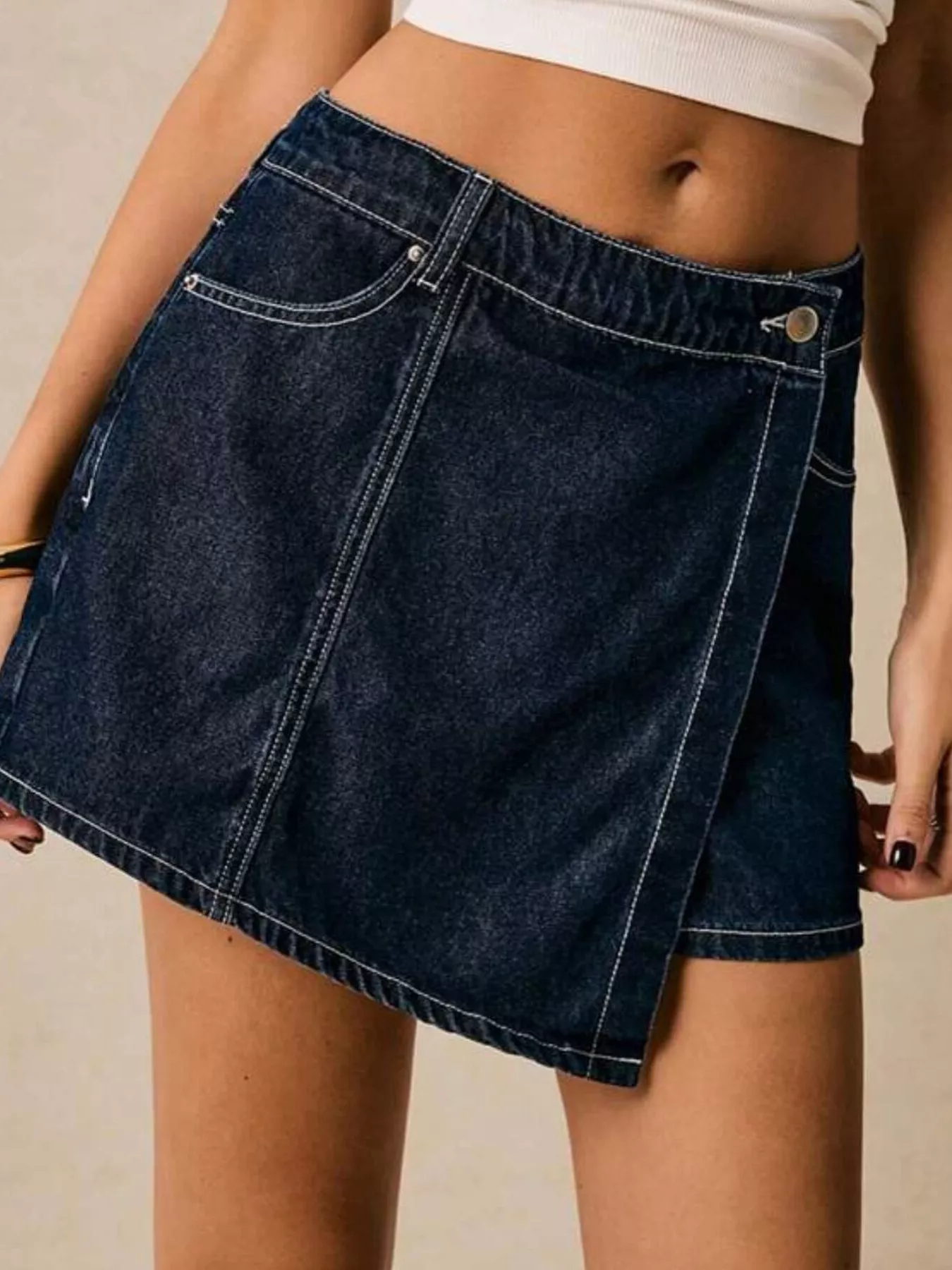Button Up Short Sleeve Top and Skort Denim Set - Image 7