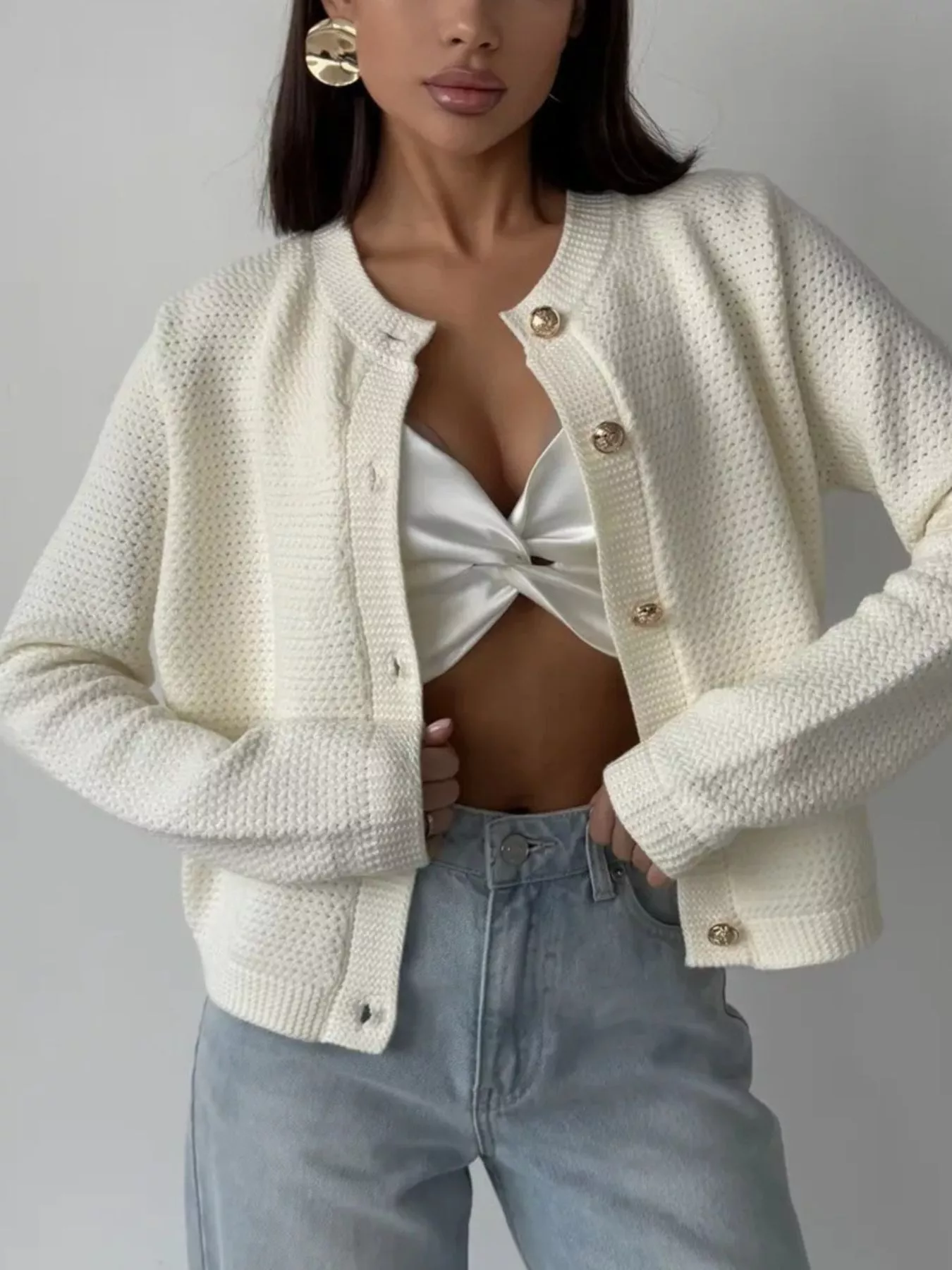 Button Up Texture Knit Cardigan - Image 9