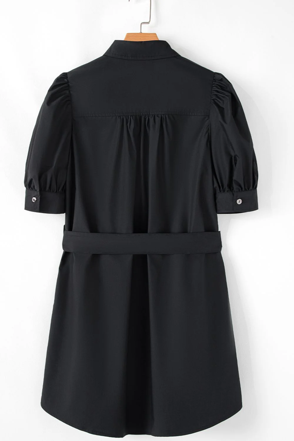 Button Up Tie Waist Puff Sleeve Mini Shirt Dress - Image 6