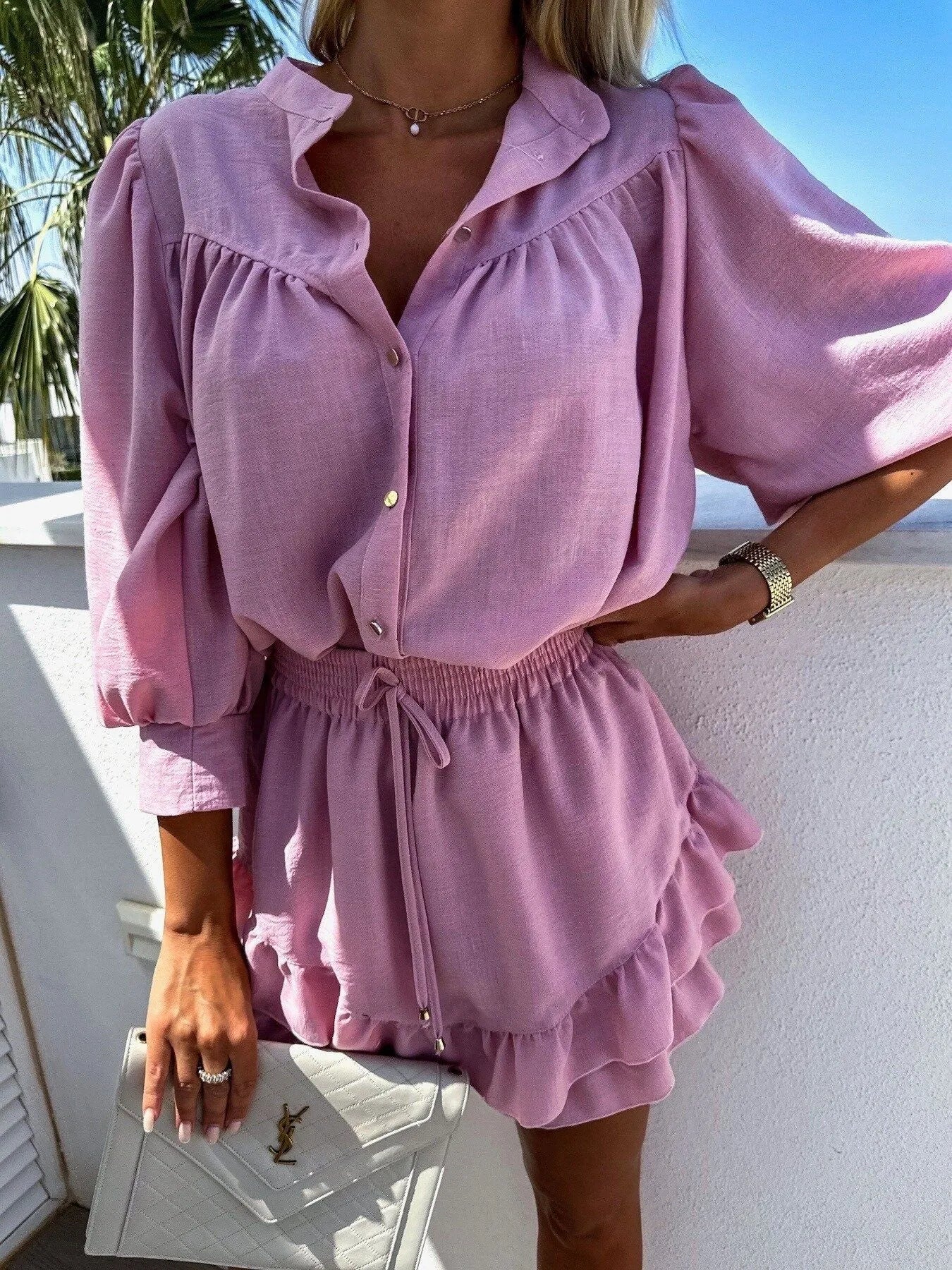 Button Up Top and Ruffled Skirt Set - Image 11