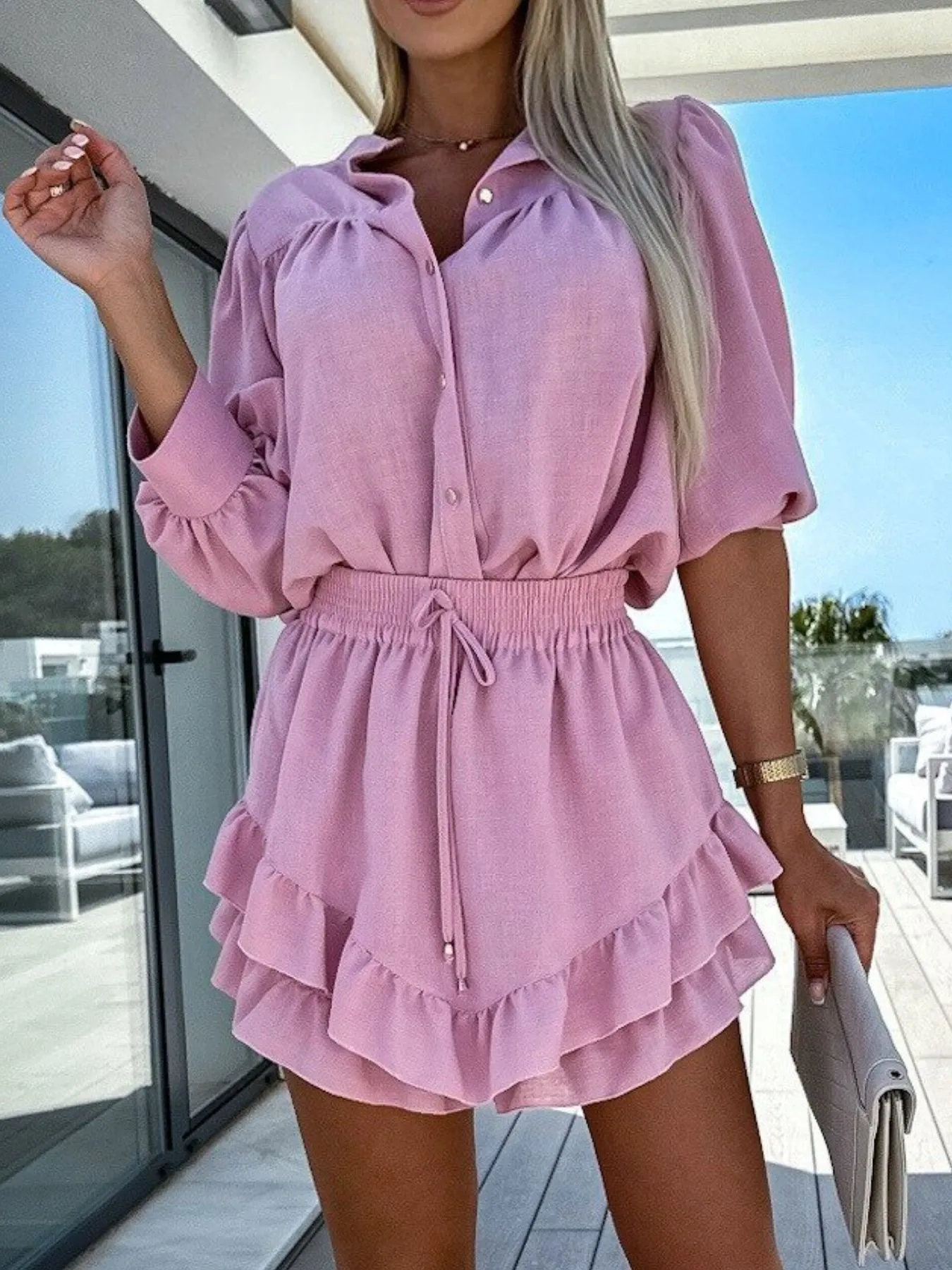 Button Up Top and Ruffled Skirt Set - Image 14