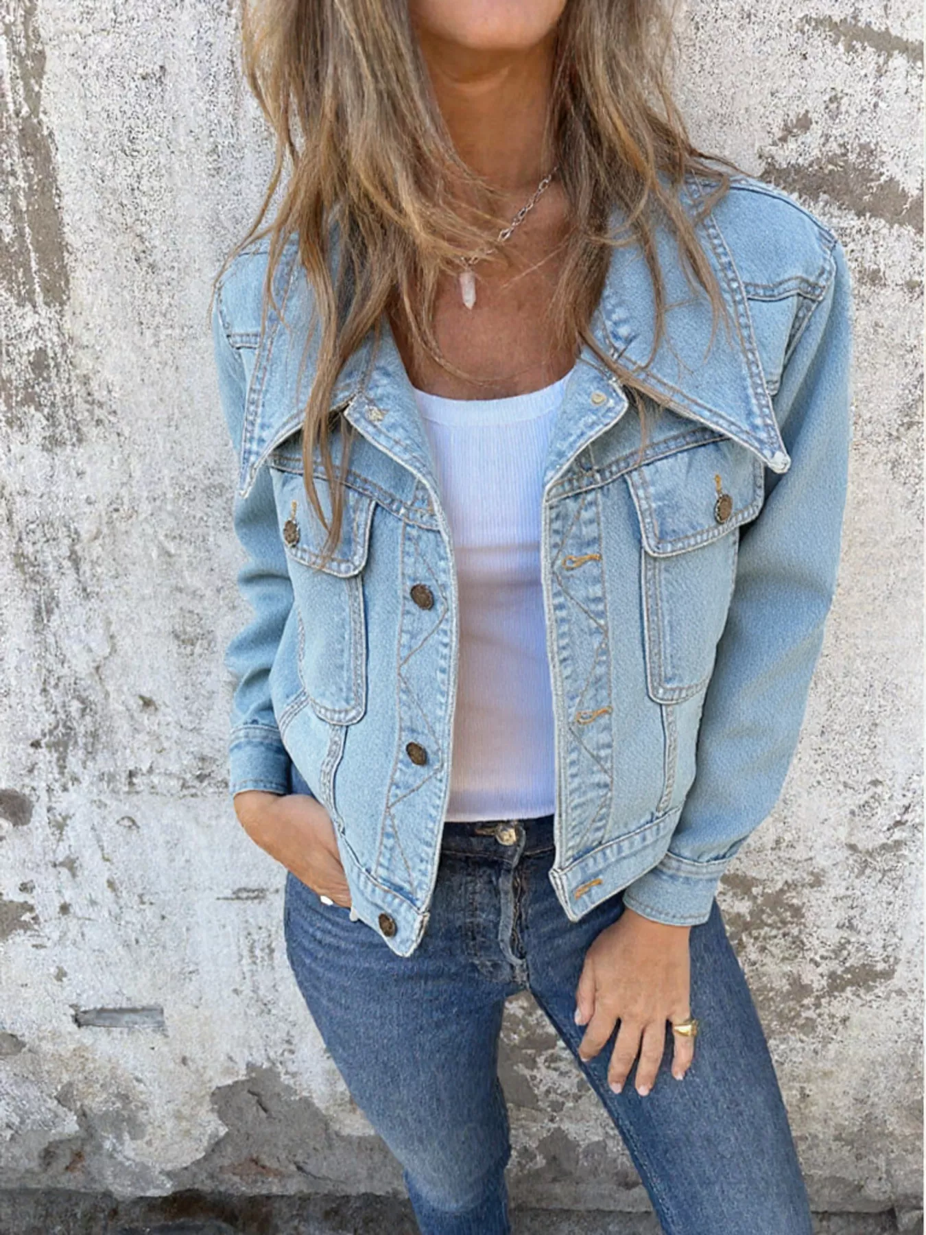 Button Up Wash Denim Jacket - Image 3